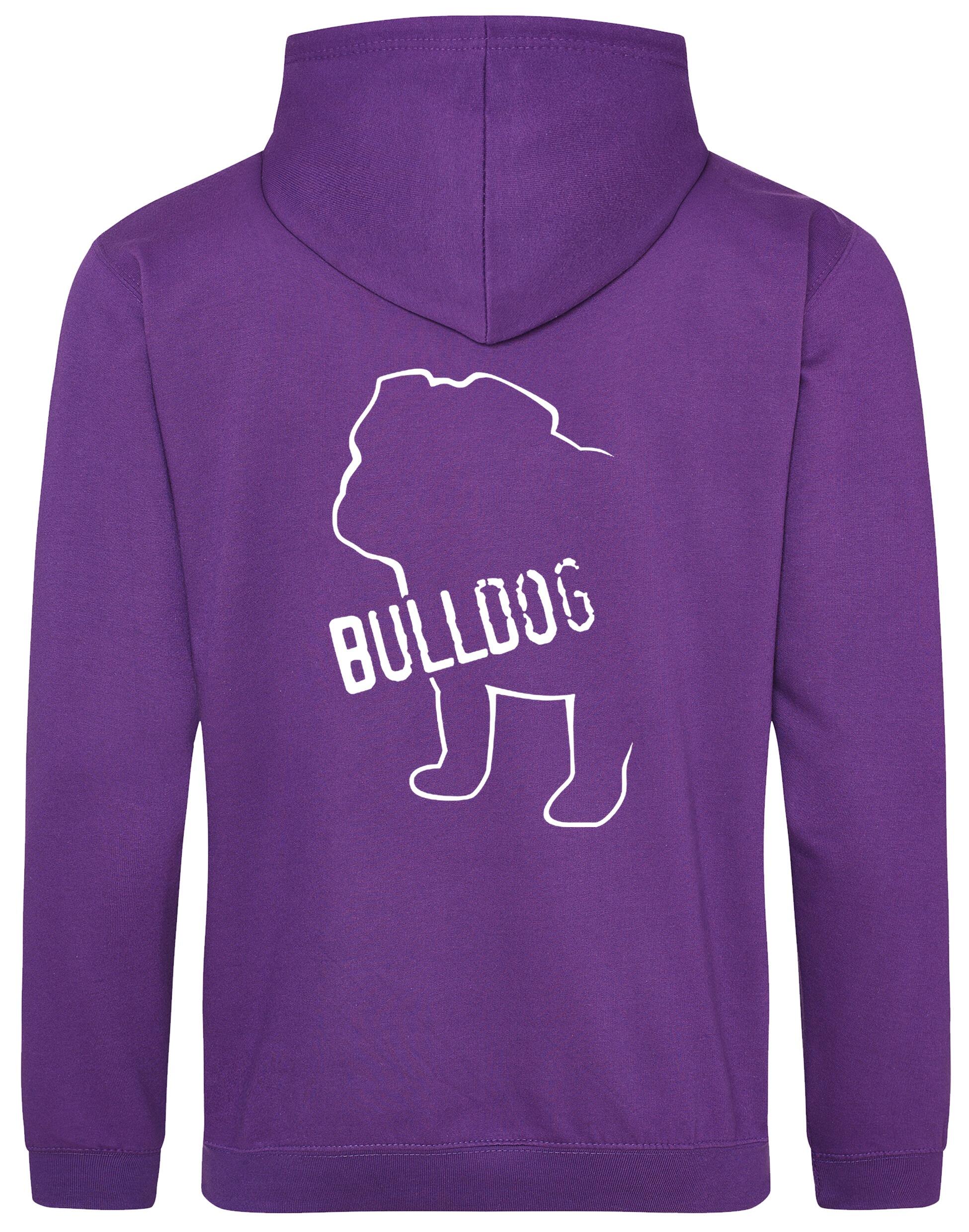 Unisex Bulldog (Body Design) Pullover Hoodie Purple (White)