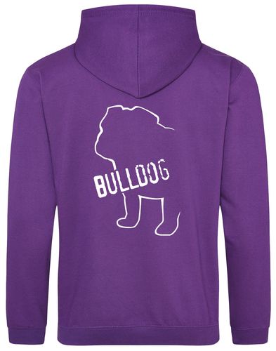 Unisex Bulldog (Body Design) Pullover Hoodie Purple (White)