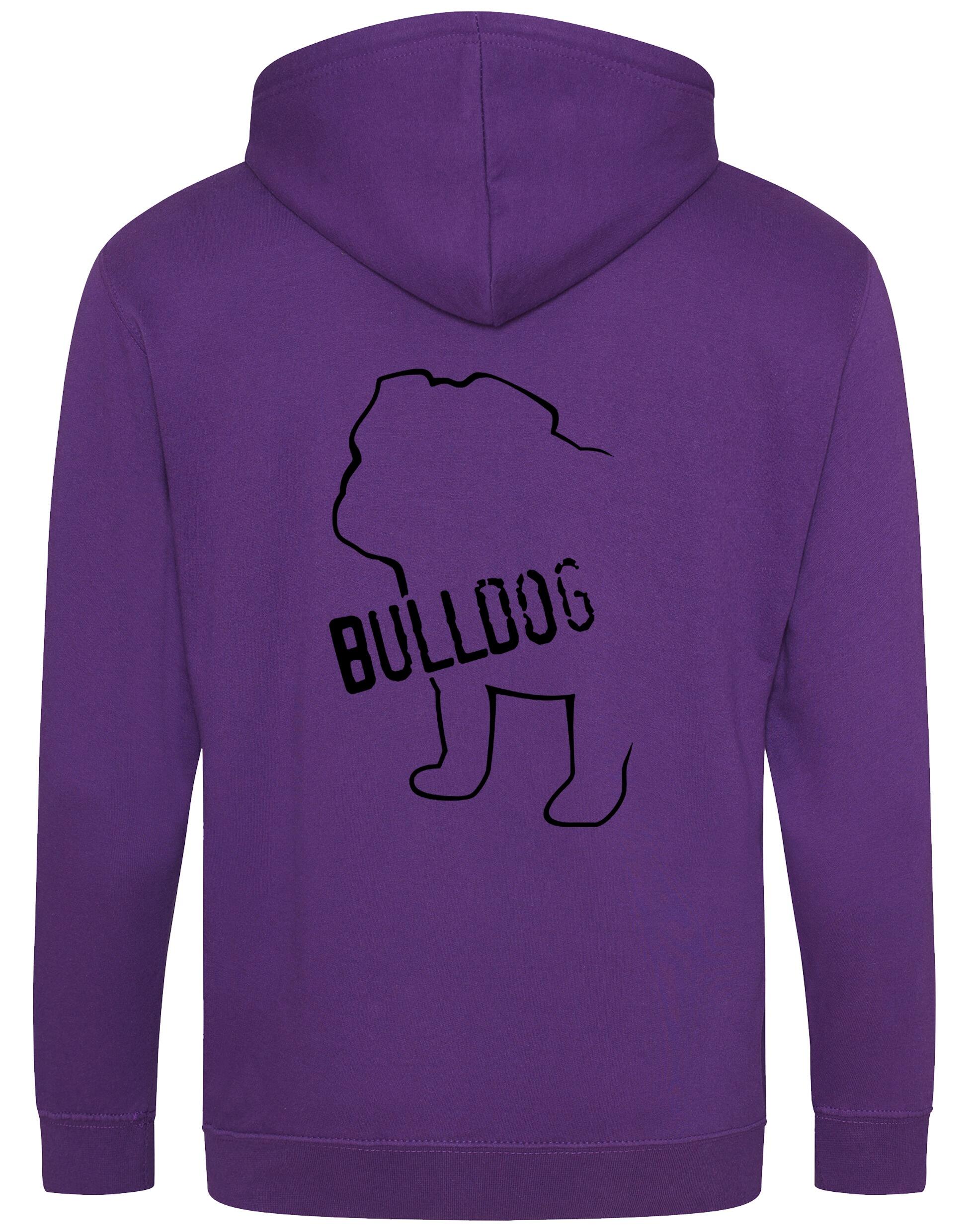 Unisex Bulldog (Body Design) Zipped Hoodie Purple (Black)