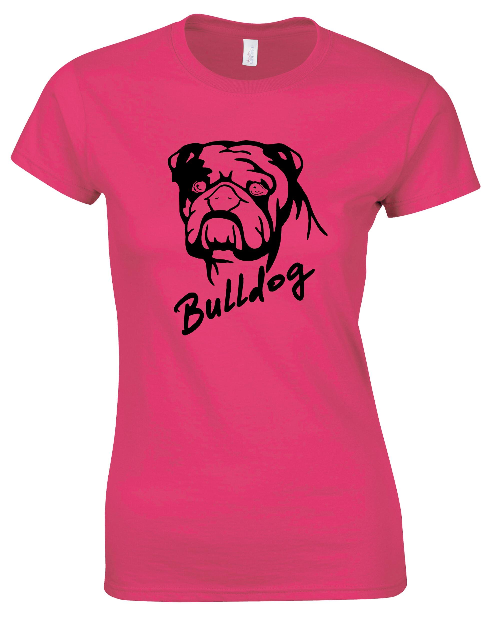 Female Bulldog (Head Design) Roundneck T-Shirt Pink (Black)