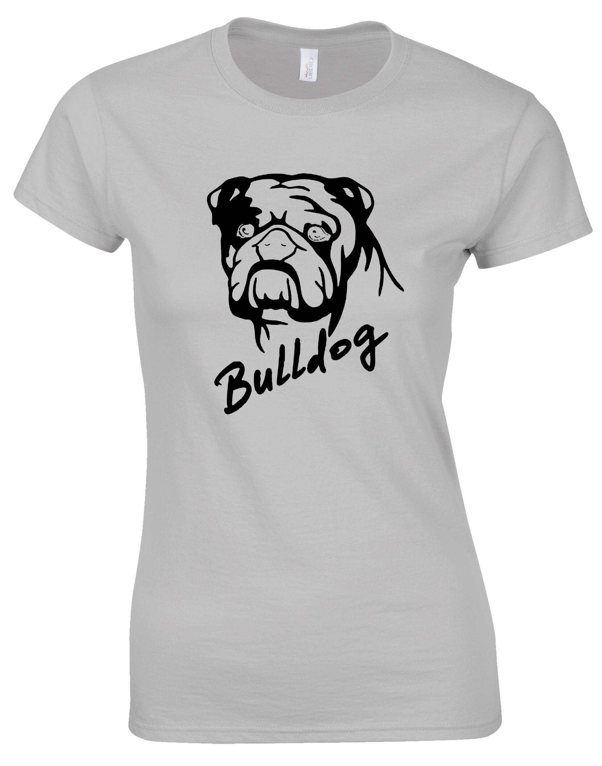 Female Bulldog (Head Design) Roundneck T-Shirt Sports Grey (Black)