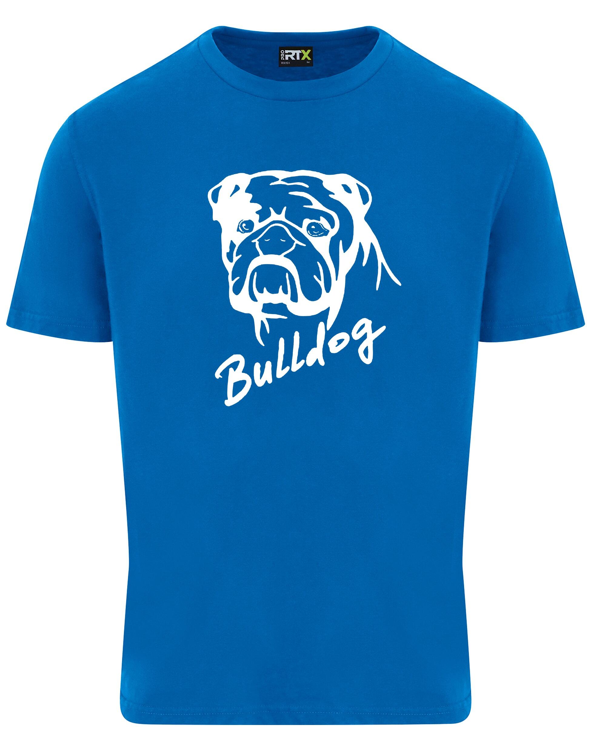 Unisex Bulldog (Head Design) Roundneck T-Shirt Sapphire Blue (White)
