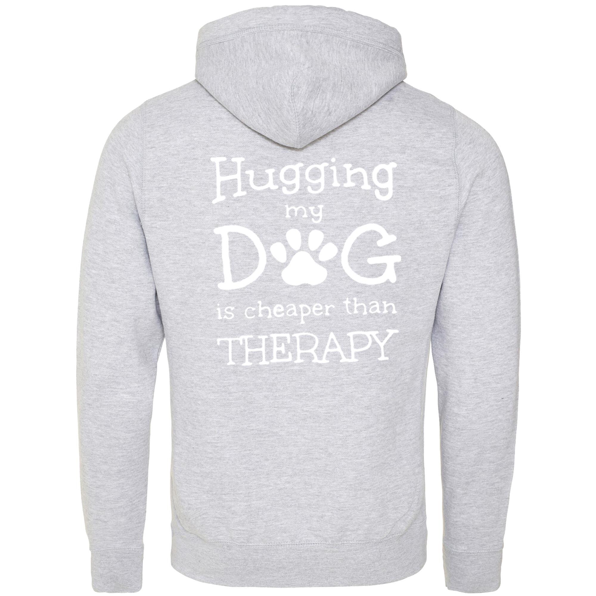 Heather Grey Cross Neck Hoodies with "Hugging My Dog Is Cheaper" White Print - Agility Lifestyle Collection