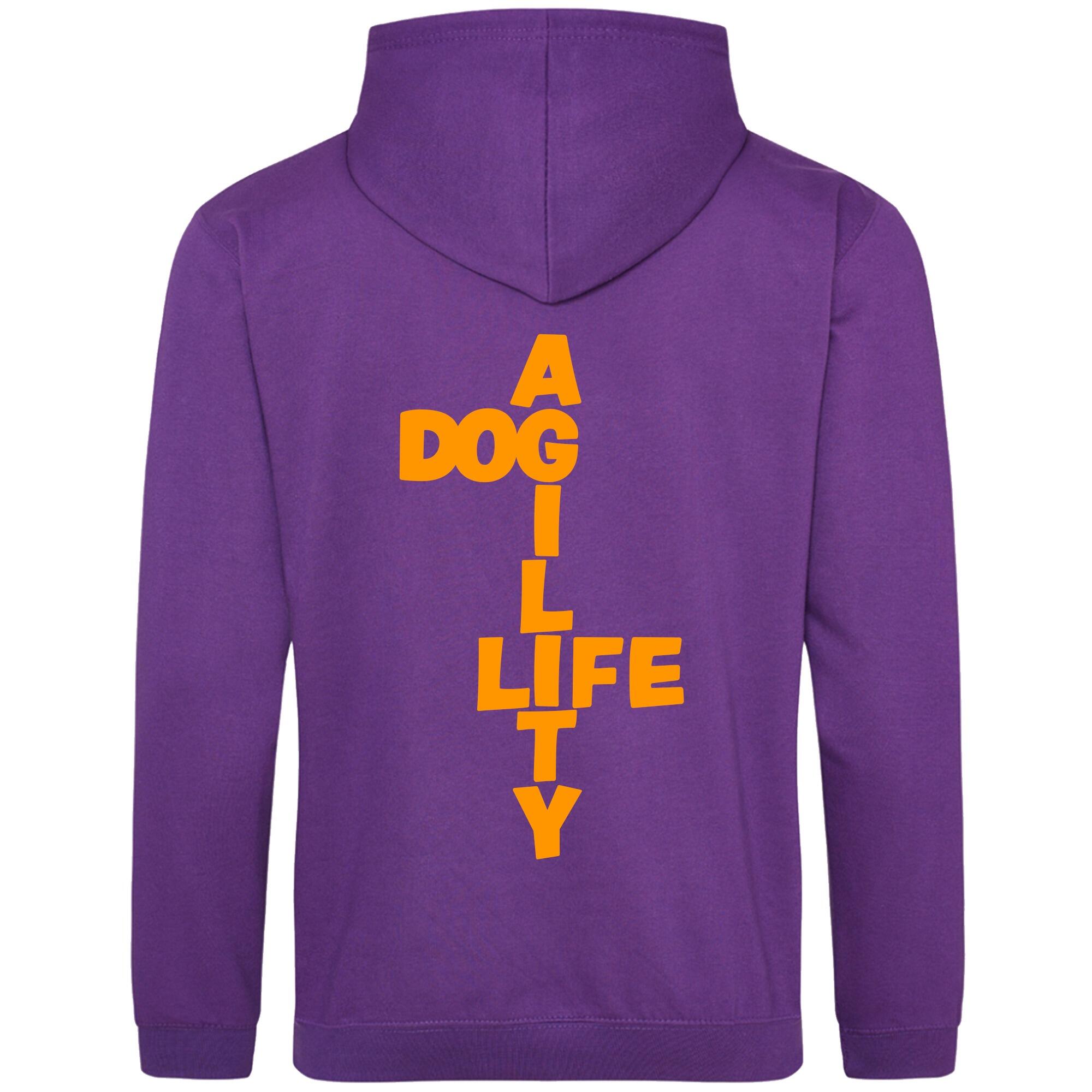 Purple Pullover Hoodies with "Dog Agility Life" Orange Print - Agility Lifestyle Collection