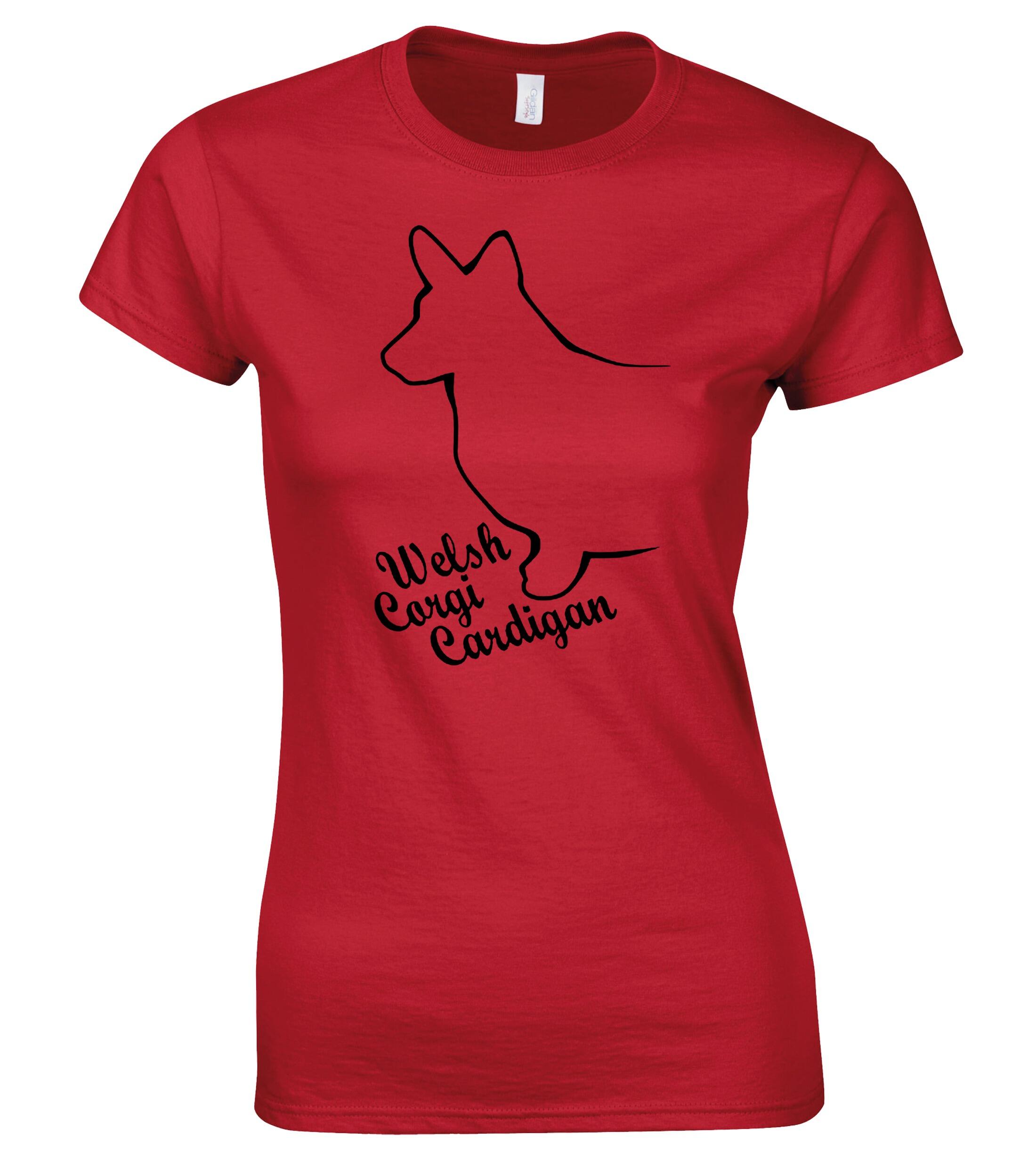 Female Roundneck T-shirt with Corgi Cardigan (Welsh) Dog Breed Design – Perfect for Corgi Enthusiasts
