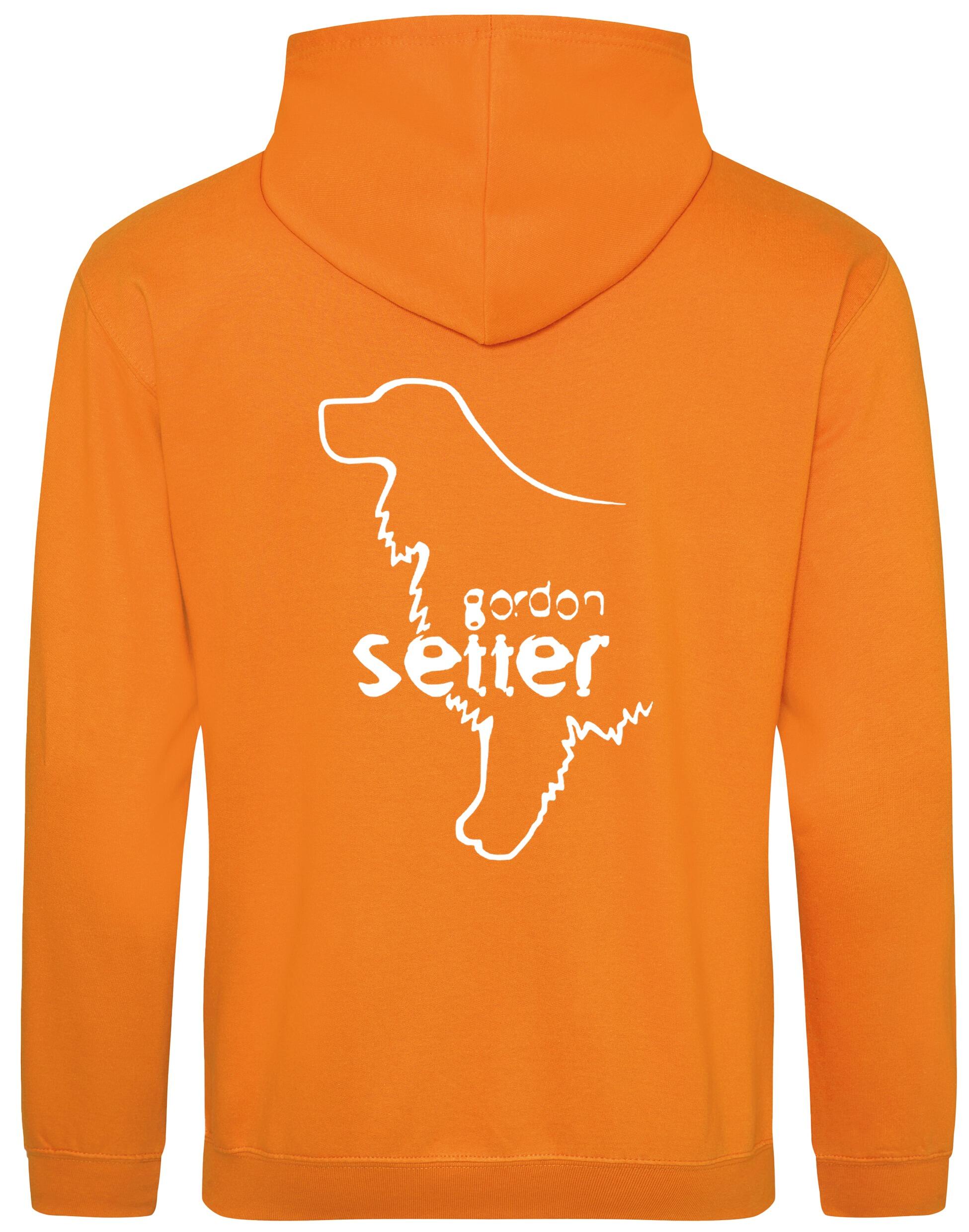 Pullover Hoodie featuring exclusive Gordon Setter design with paw prints, heavy-blend fabric, soft fleece lining, and personalization options.