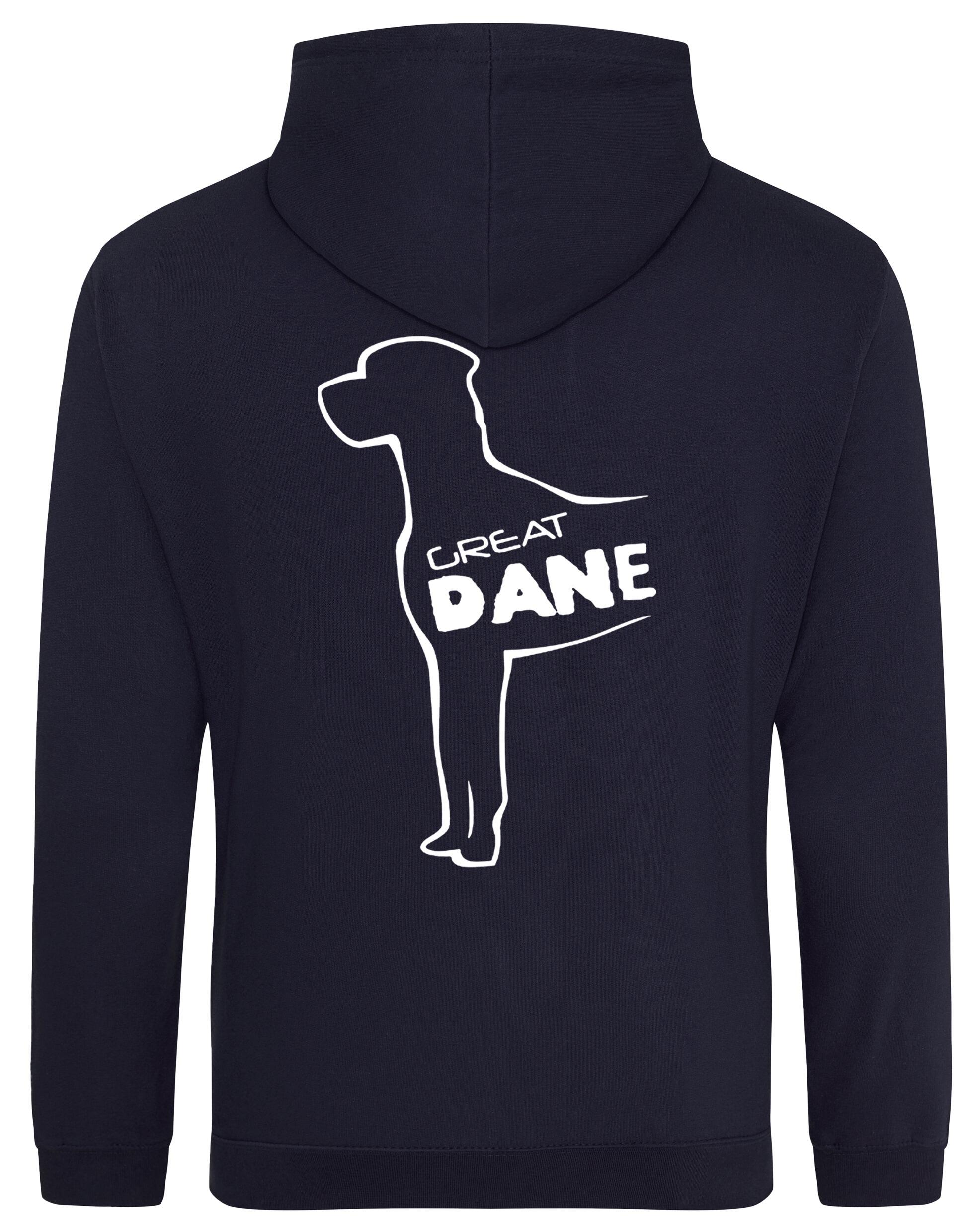 Pullover hoodie featuring exclusive Great Dane artwork, crafted from heavy-blend fabric with fleece lining, kangaroo pocket, and customizable design options.