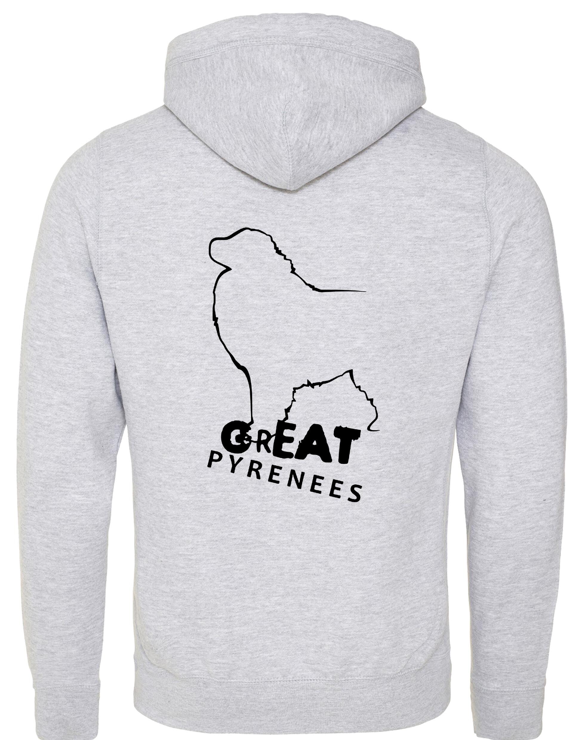 Unisex Crossneck Pullover Hoodie featuring a detailed Great Pyrenees design, brushed fleece interior, and kangaroo pocket for comfort and style.