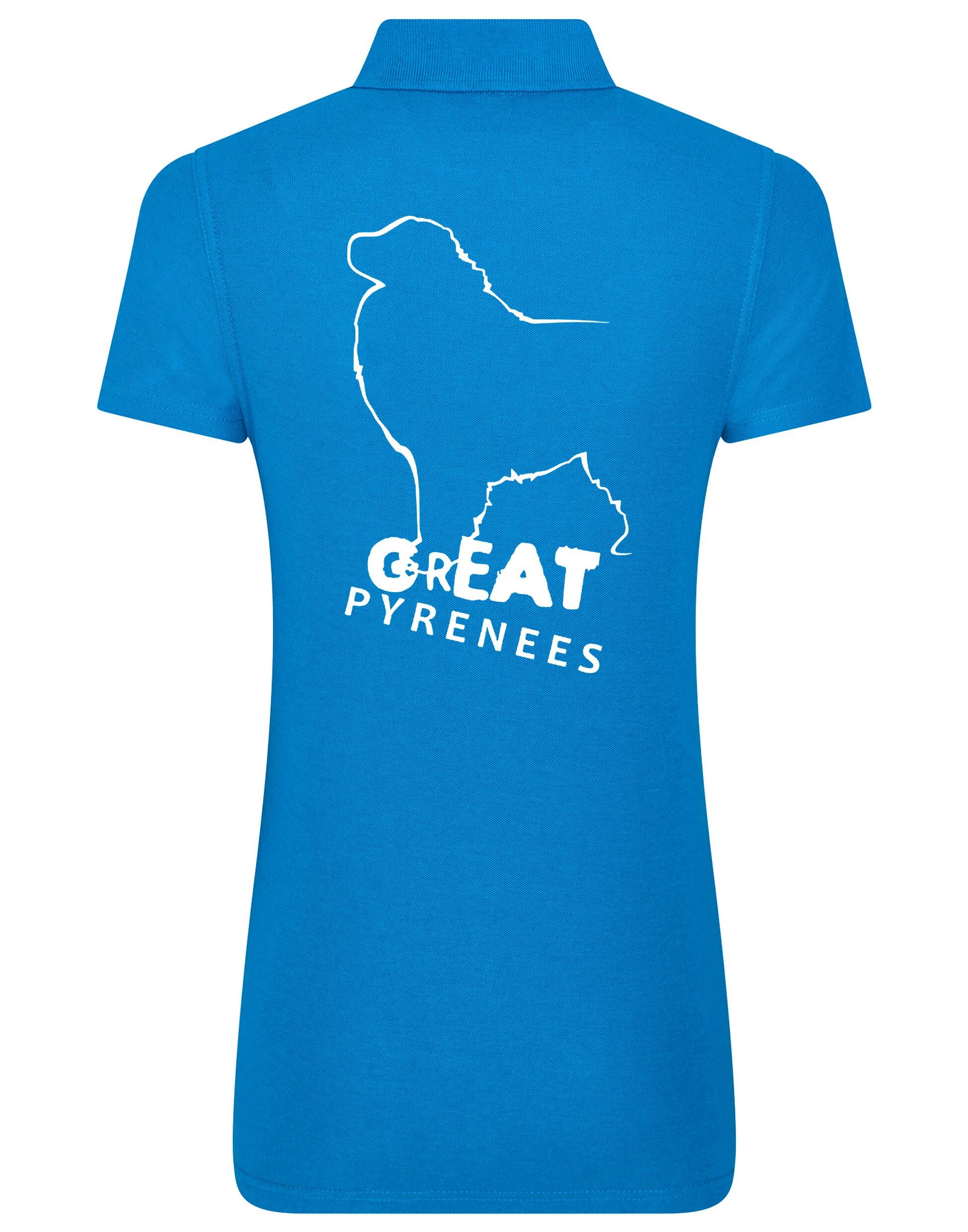 Women’s Cotton Polo featuring a detailed Great Pyrenees design, crafted from breathable cotton for comfort and style.