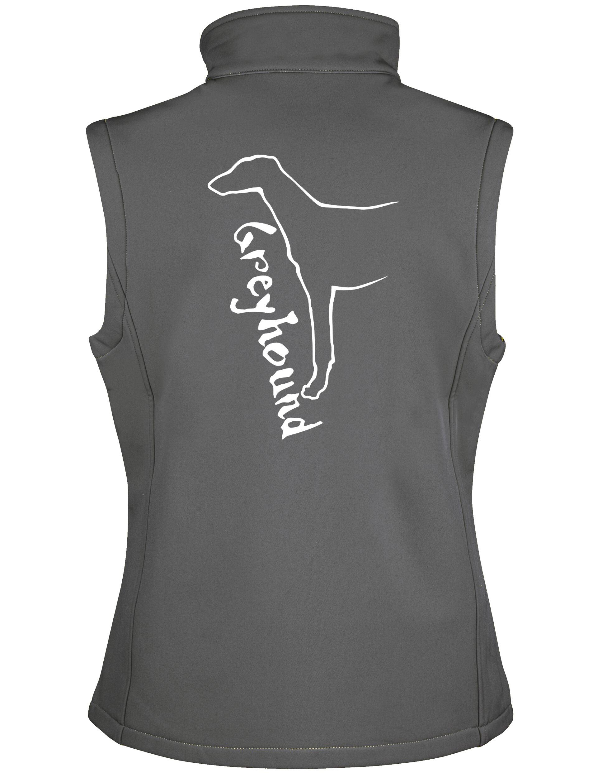 Women’s Softshell Gilet with a water-resistant finish, tailored fit, and exclusive Greyhound design, featuring customization options for a personalized touch.