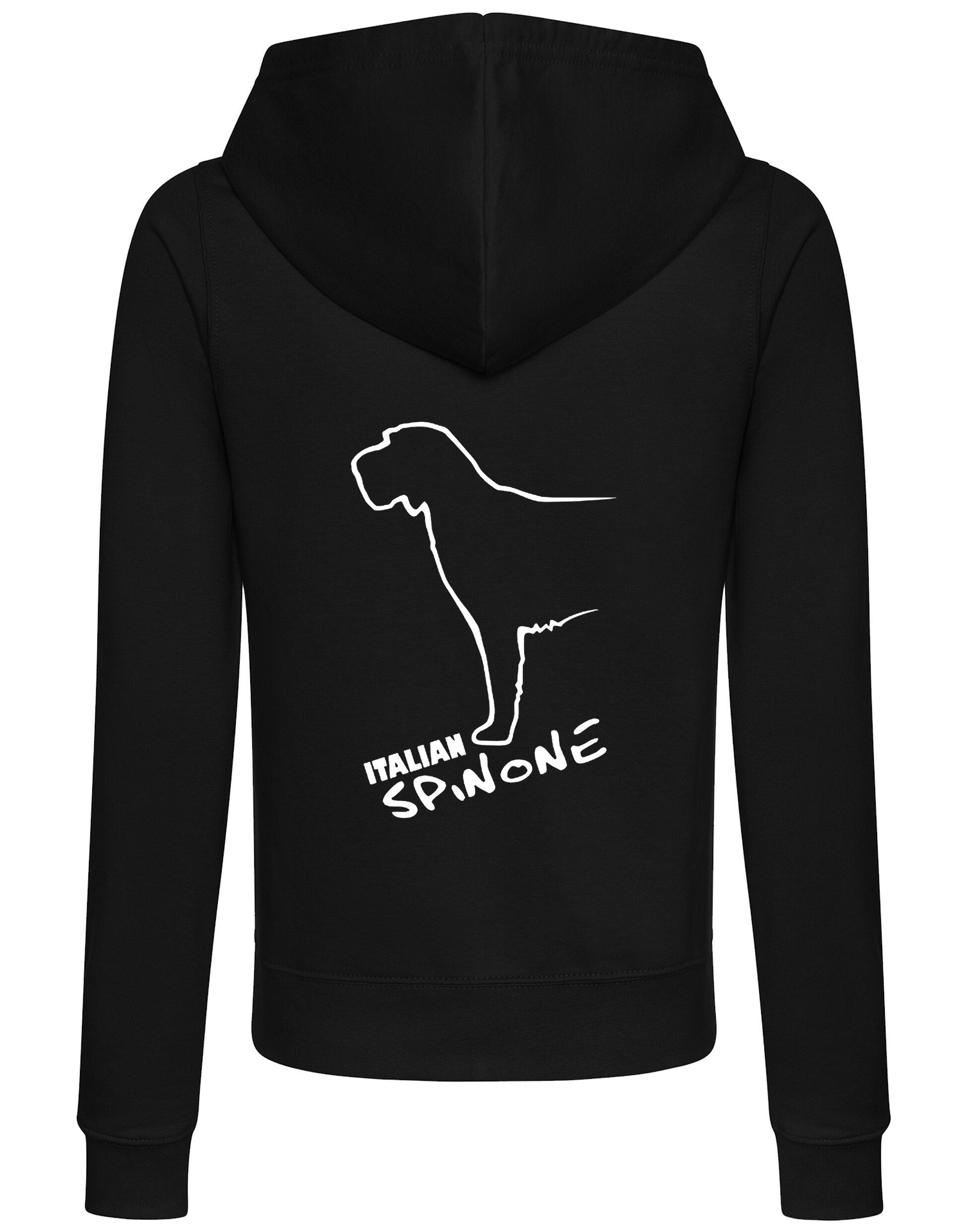 Italian Spinone women’s zipped hoodie featuring exclusive breed artwork, tailored fit, and functional details like a cozy hood and front pockets.