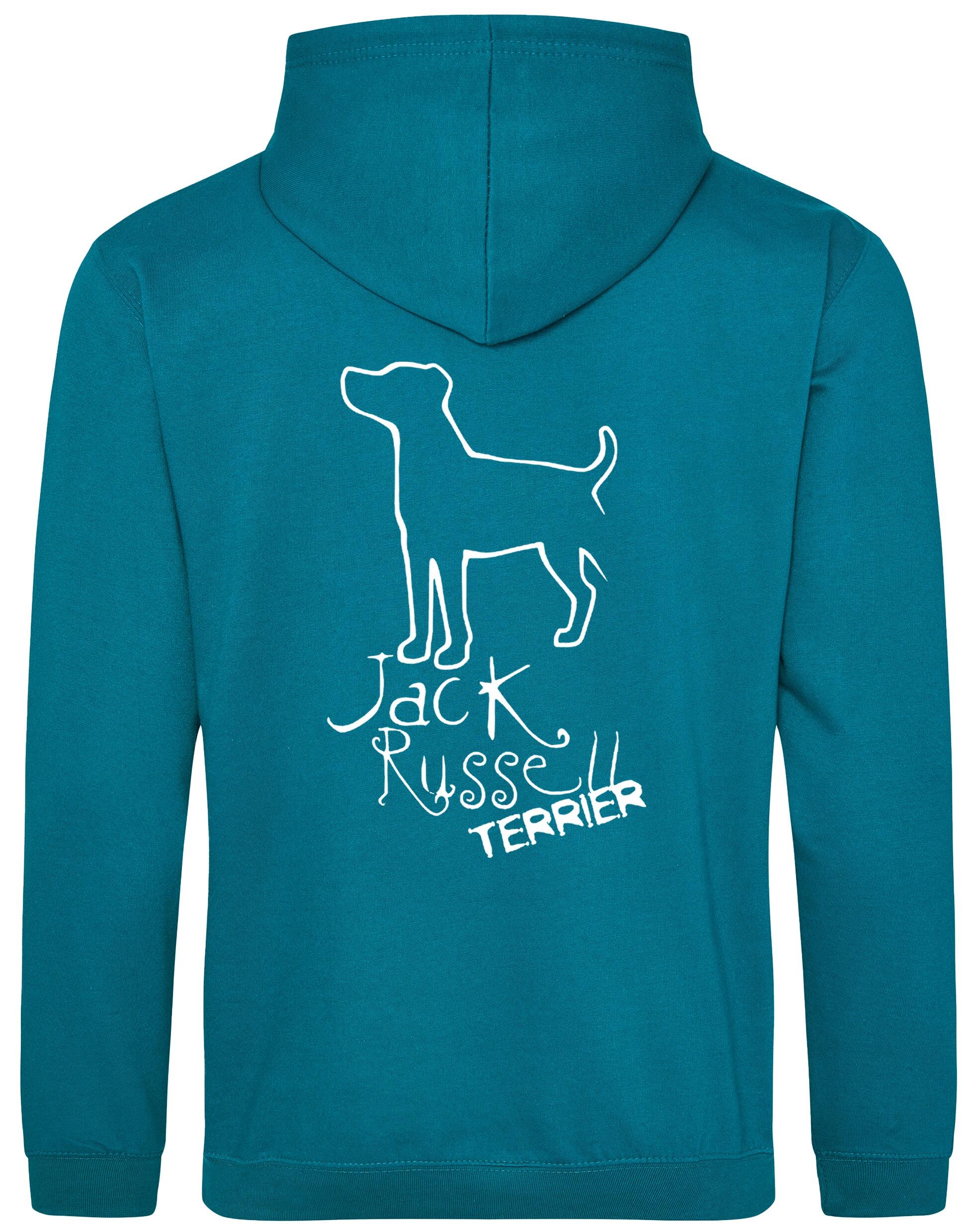 Jack Russell Terrier Pullover Hoodie with exclusive breed artwork, paw prints, and personalization options, crafted from premium heavy-blend fabric for warmth and style.