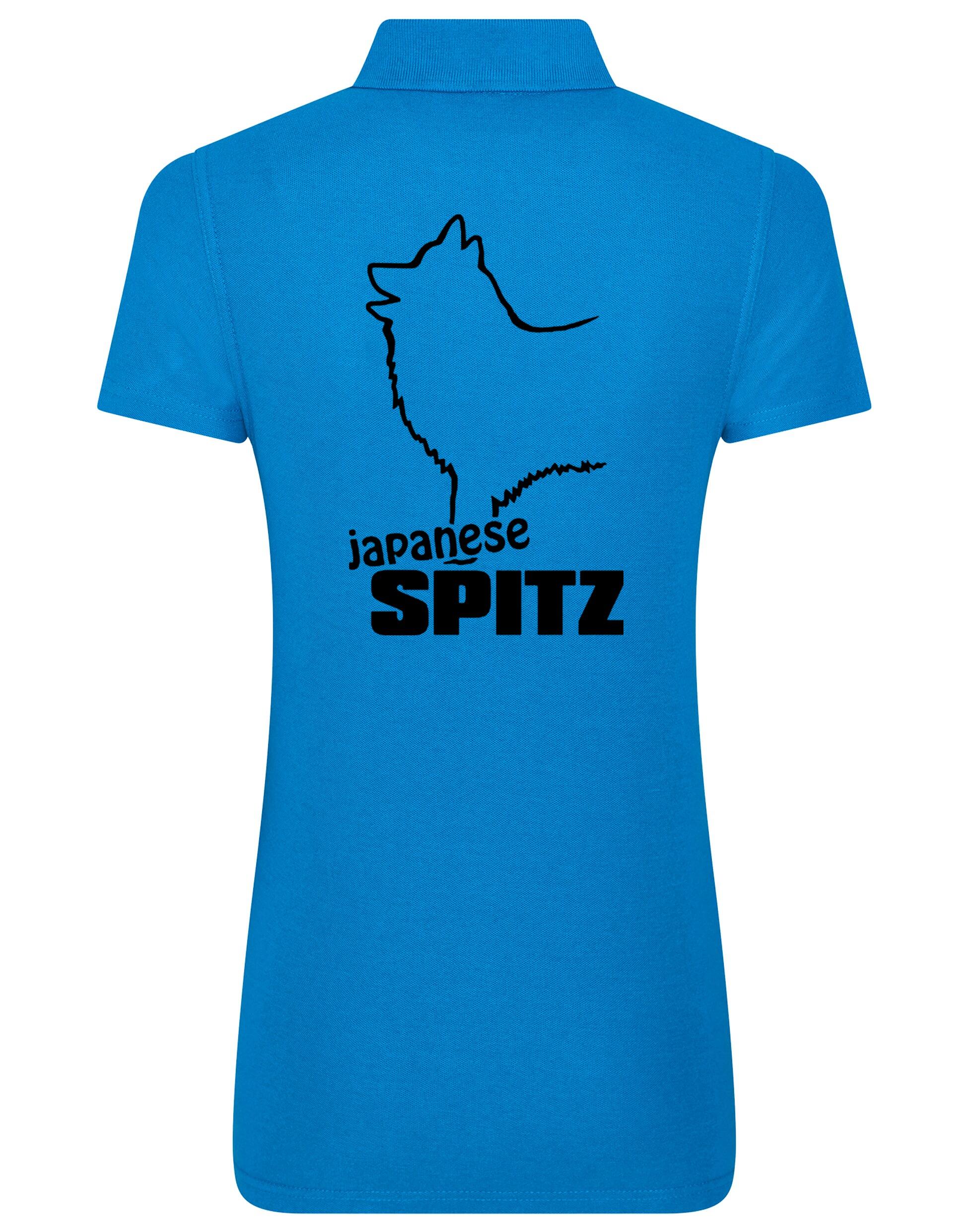 Women’s cotton polo with exclusive Japanese Spitz artwork, offering elegance and comfort for breed enthusiasts.