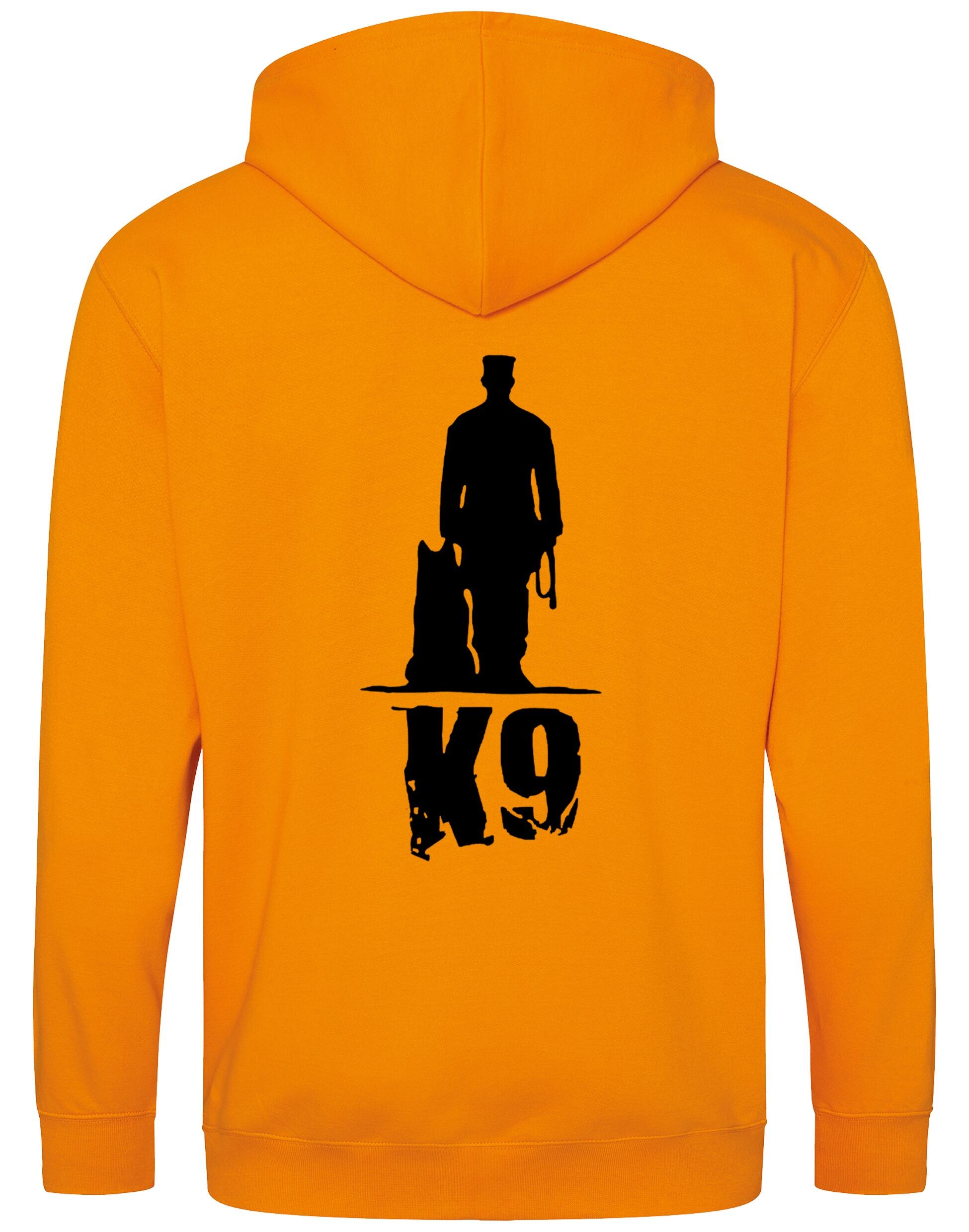 K9 zipped hoodie with exclusive artwork, full-zip closure, double-fabric hood, and spacious pockets, offering warmth, style, and comfort for dog enthusiasts.
