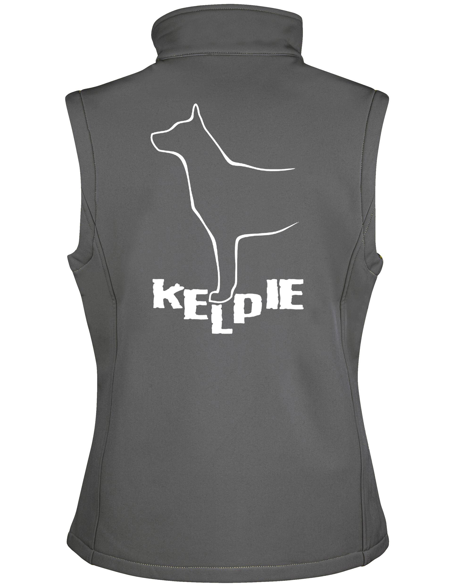 Kelpi Unisex Softshell Gilet with water-resistant fabric, cozy fleece lining, and exclusive Kelpi-inspired artwork, perfect for dog enthusiasts and outdoor adventures.