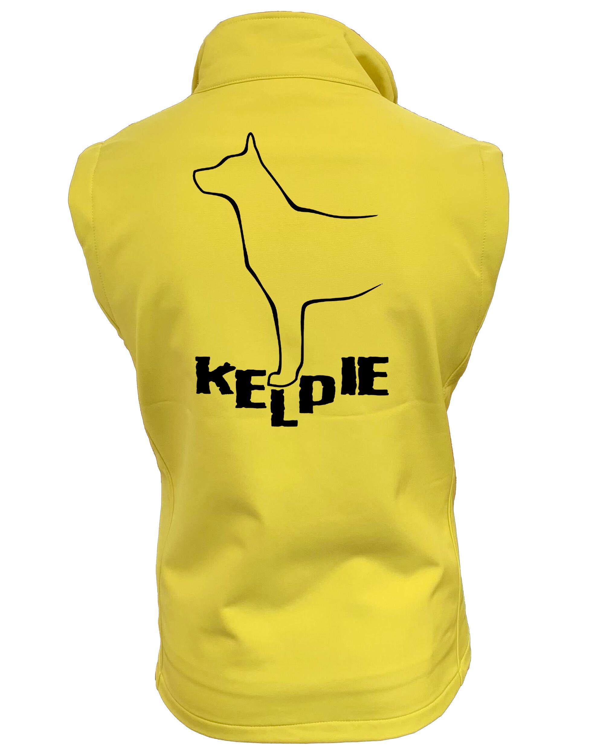 Kelpi Unisex Softshell Gilet with water-resistant fabric, cozy fleece lining, and exclusive Kelpi-inspired artwork, perfect for dog enthusiasts and outdoor adventures.