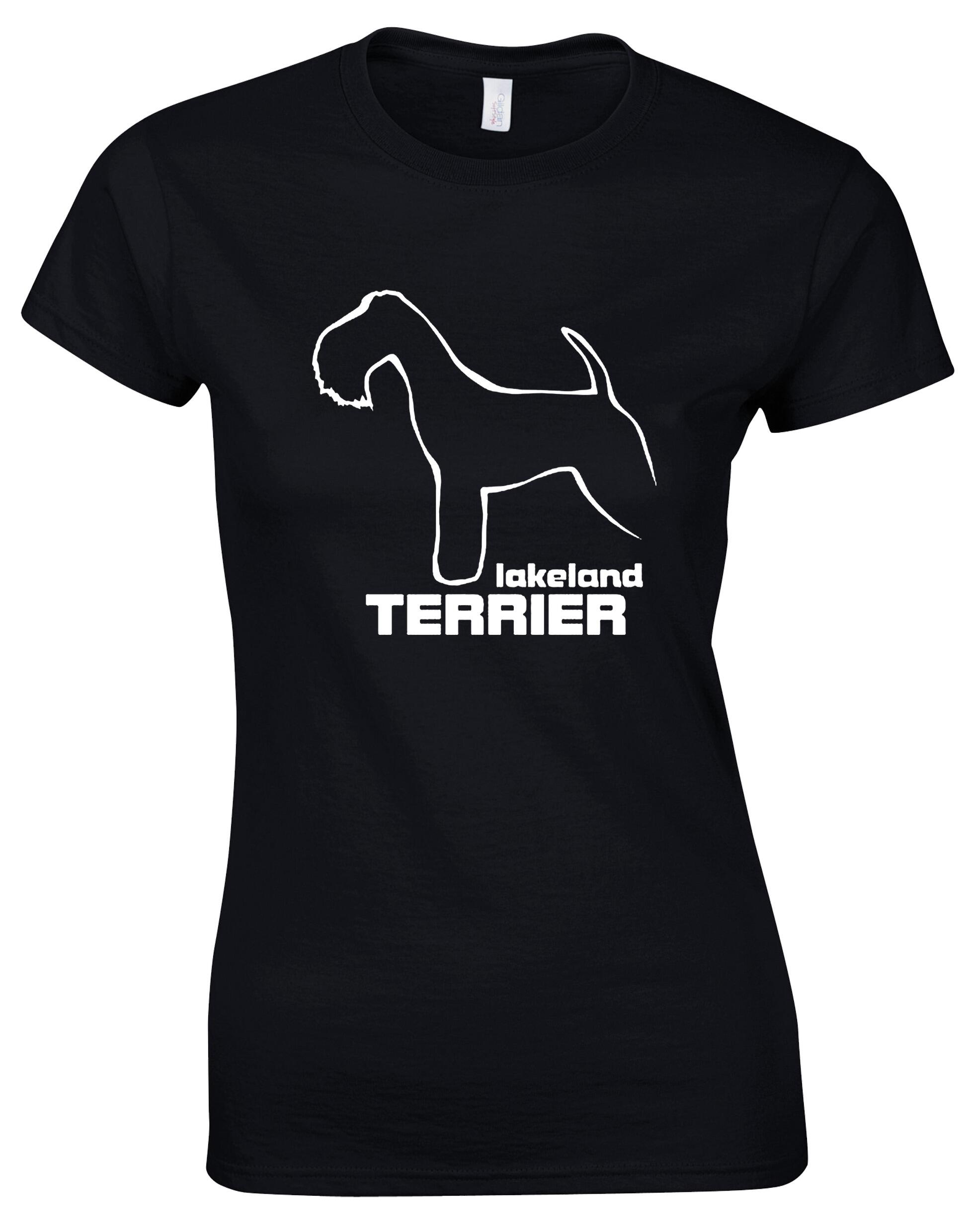 Stylish female roundneck T-shirt featuring an exclusive Lakeland Terrier design and premium cotton comfort.