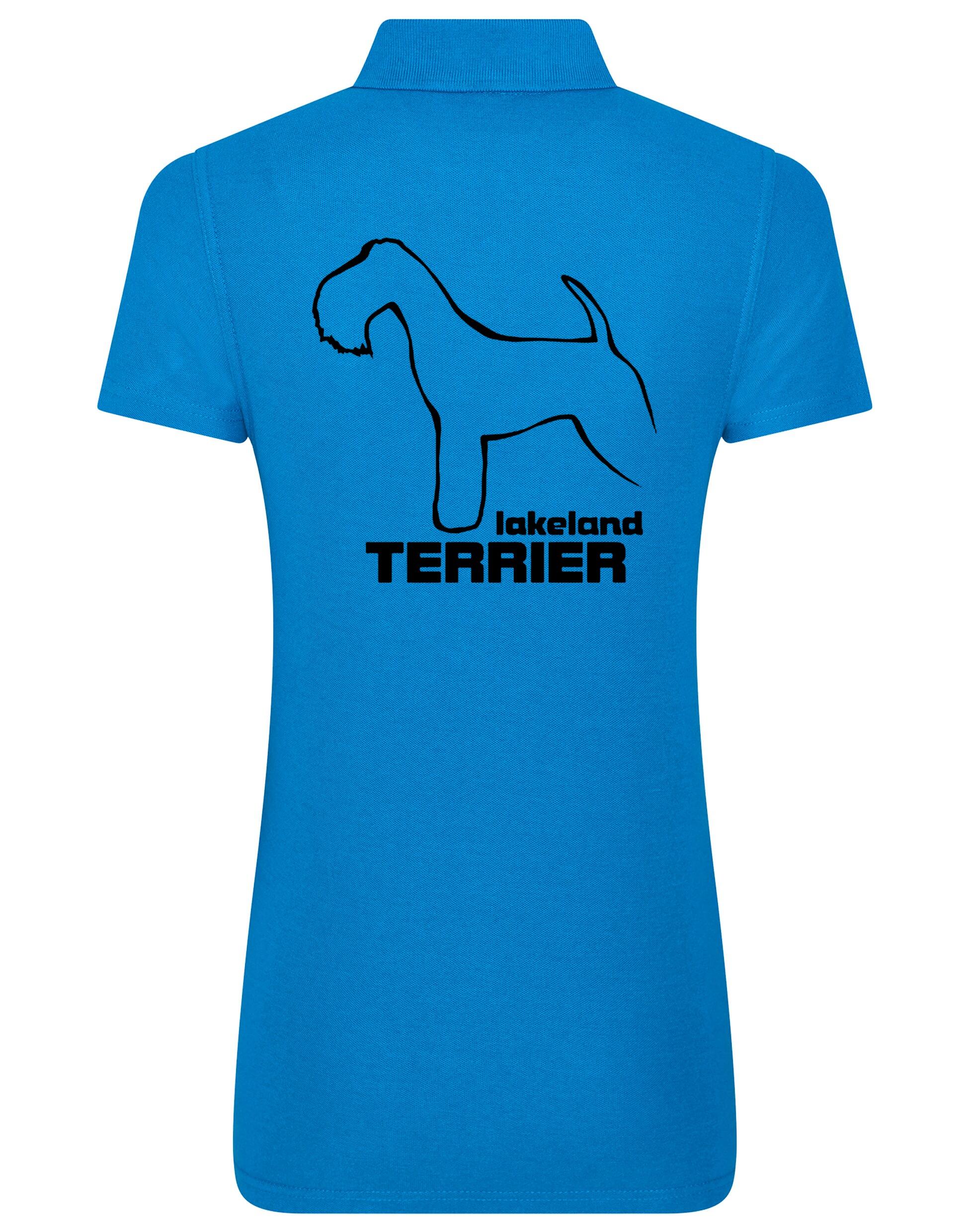 Women's cotton polo featuring an exclusive Lakeland Terrier design with a flattering fit.