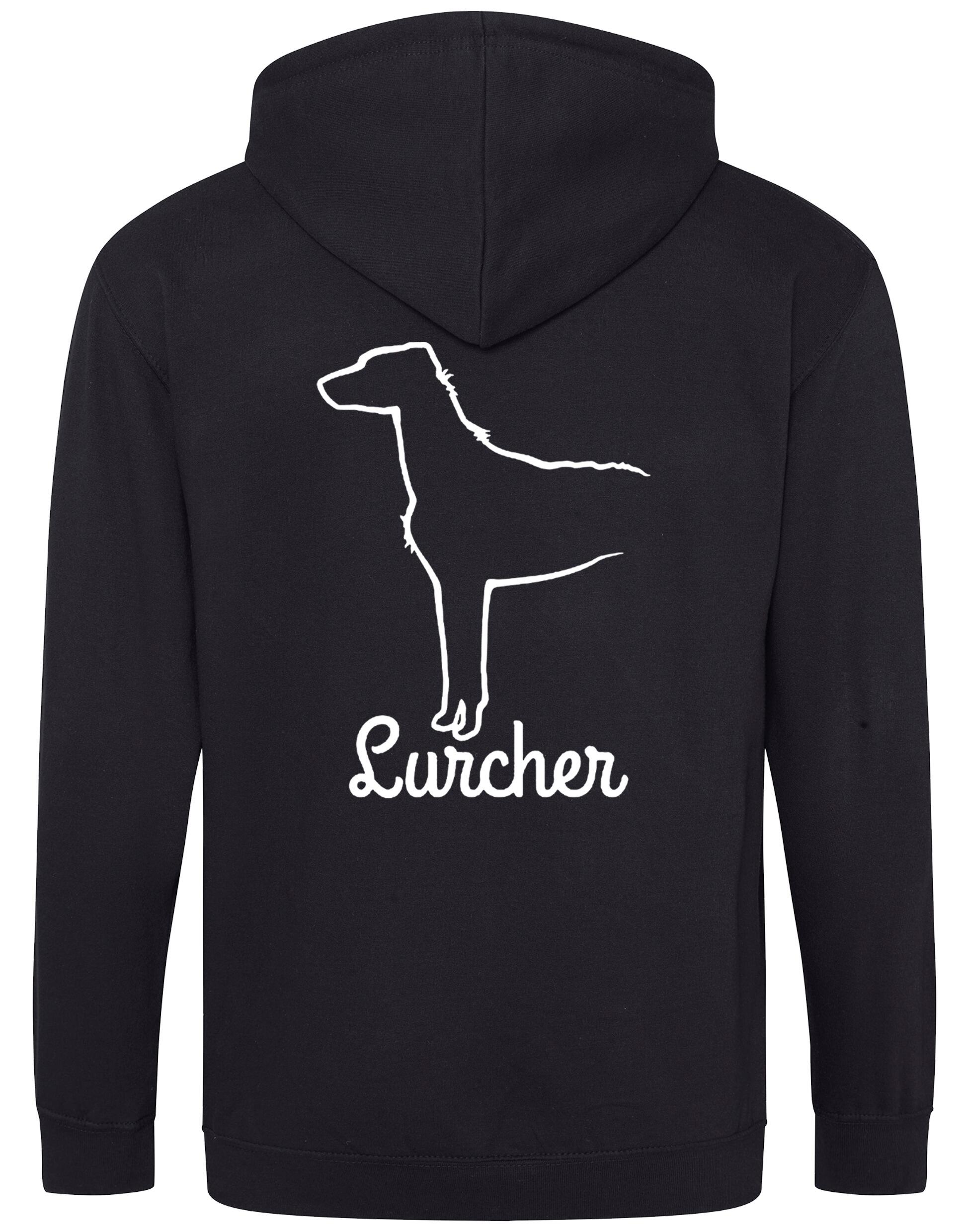 Lurcher Zipped Hoodie featuring exclusive breed artwork and customisable options.