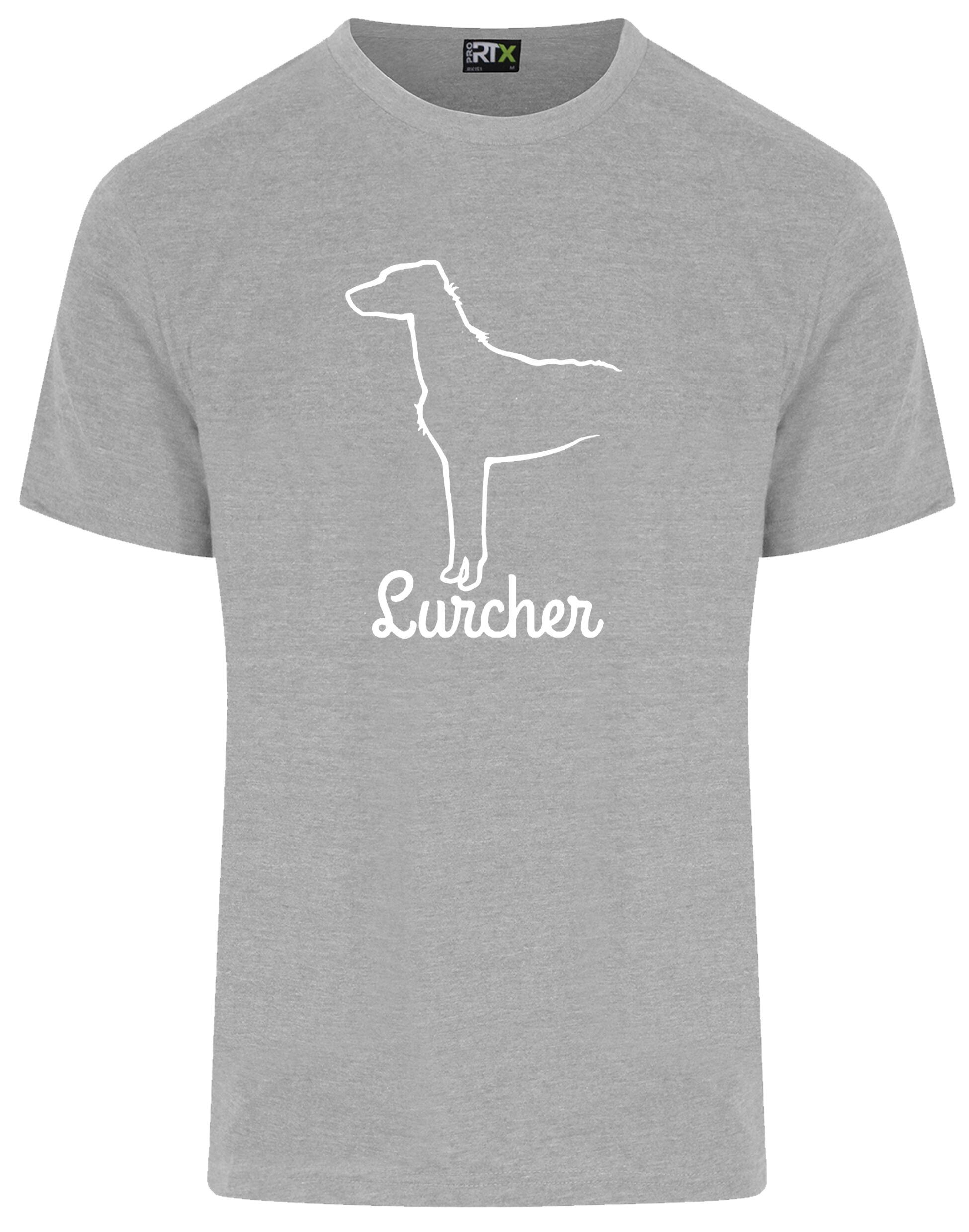 Lurcher Unisex Roundneck T-shirt with exclusive breed artwork and soft cotton fabric.