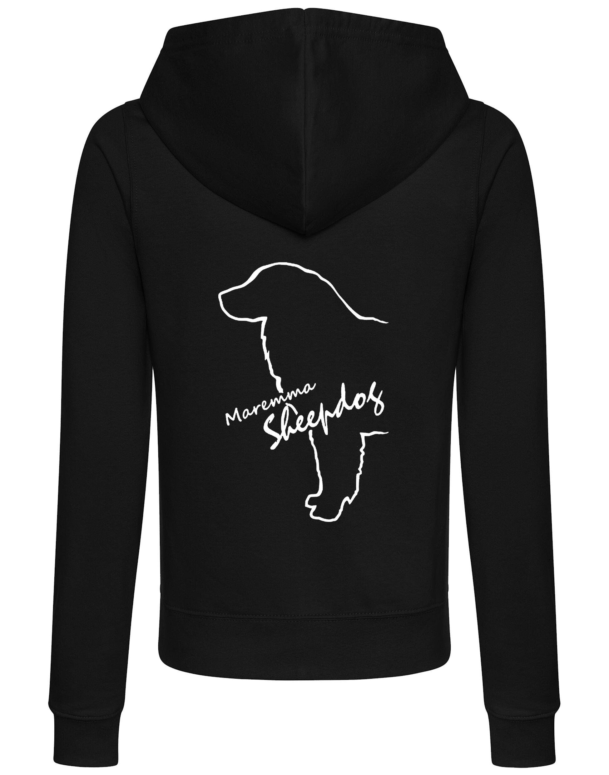 Maremma Sheepdog women’s zipped hoodie featuring exclusive breed artwork, a feminine fit, and practical front pockets