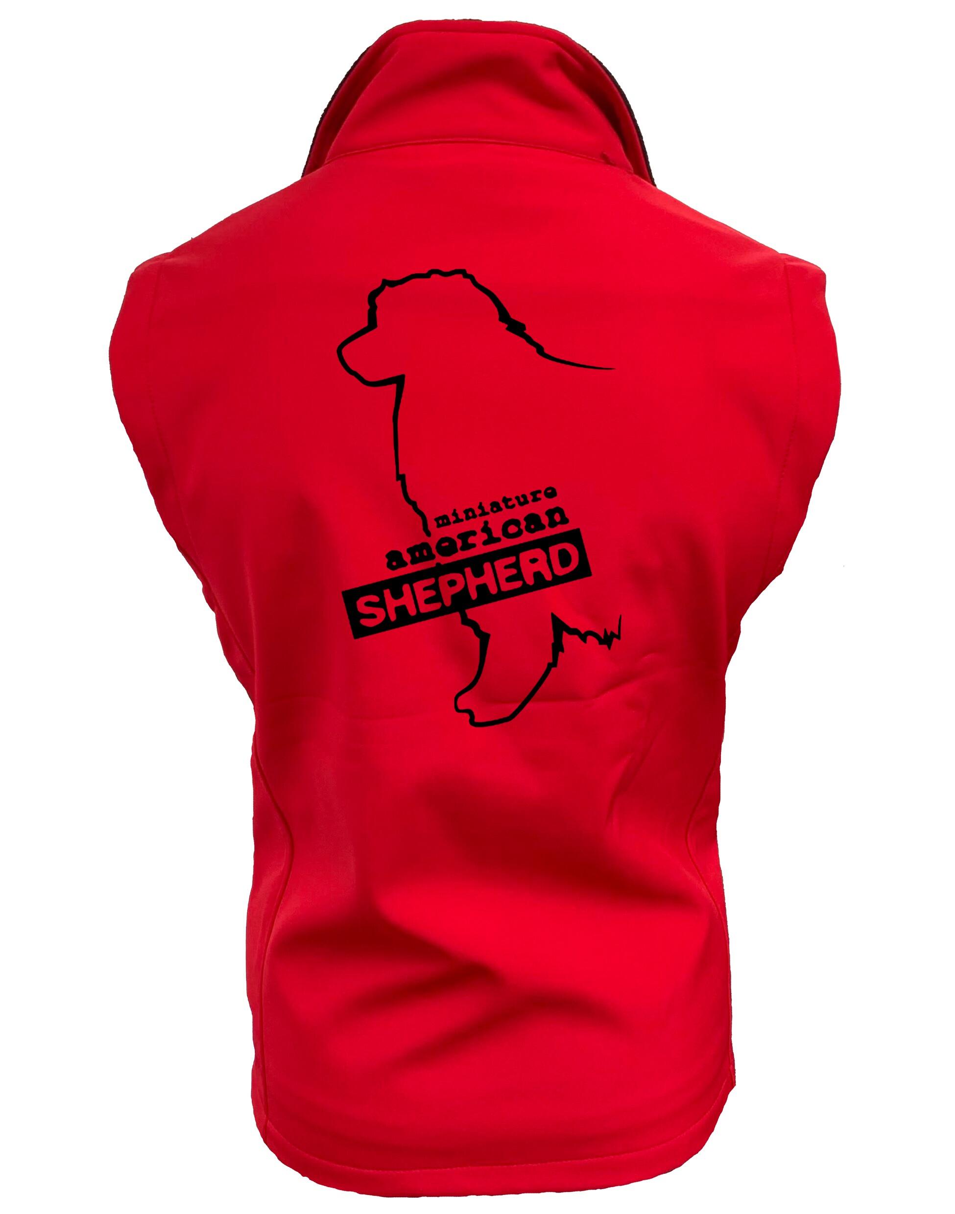 Miniature American Shepherd Softshell Jacket with fleece lining, water-resistant fabric, and exclusive breed artwork for stylish outdoor wear.