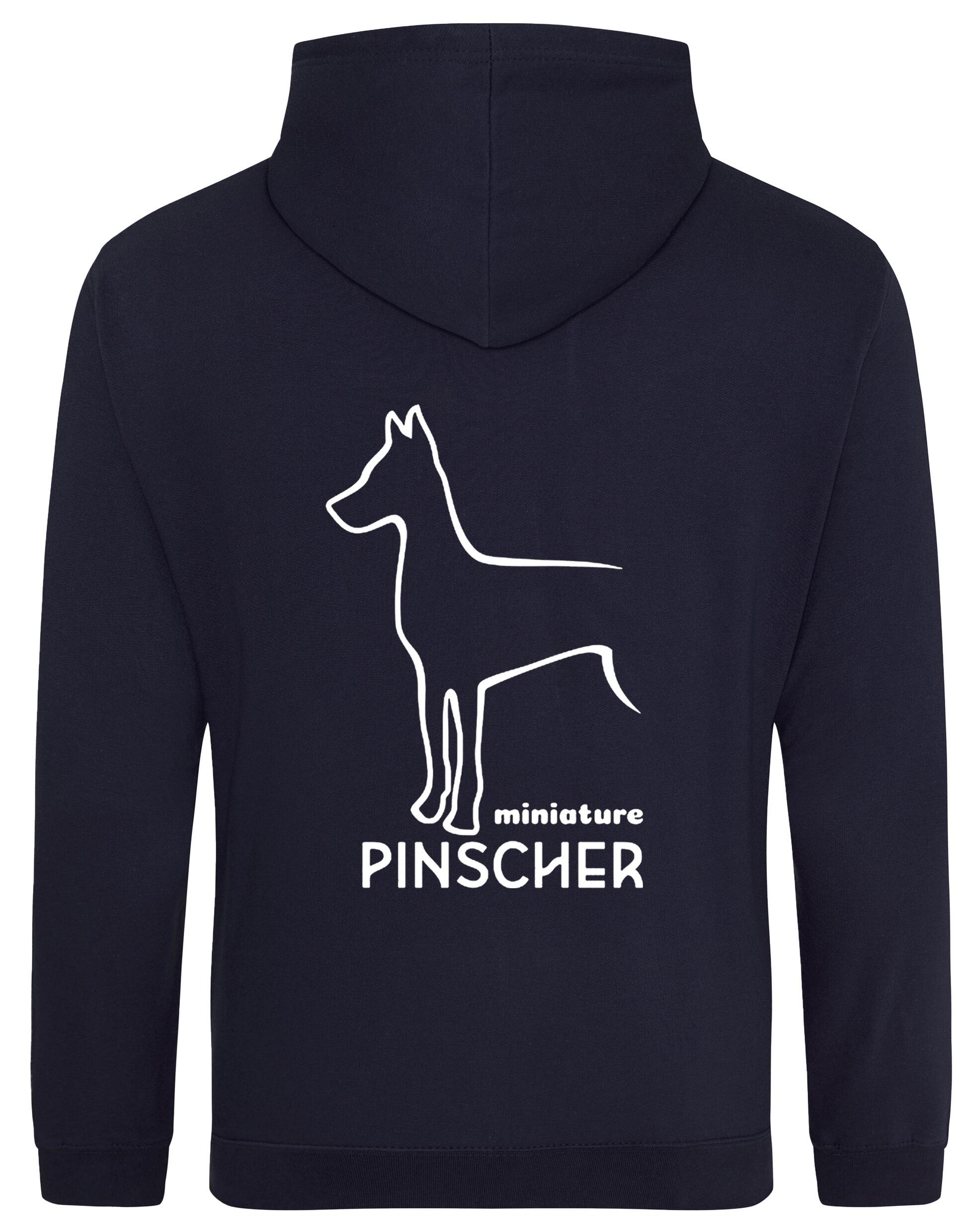 Miniature Pinscher Pullover Hoodie with fleece lining, exclusive breed artwork, and personalisation options for stylish comfort.