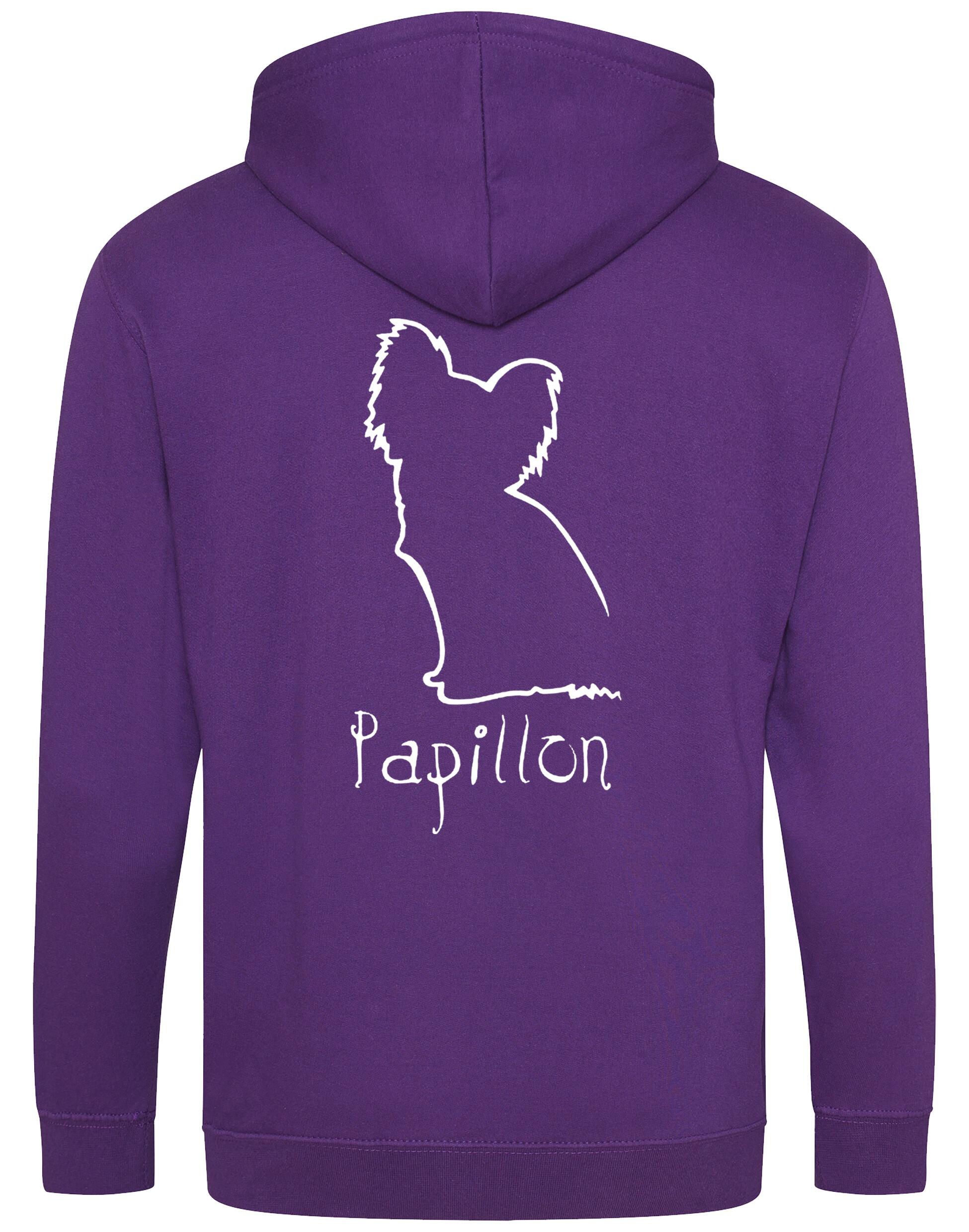 Papillon Zipped Hoodie – cozy and stylish full-zip hoodie featuring an exclusive Papillon breed design. Ideal for dog owners and Papillon lovers.