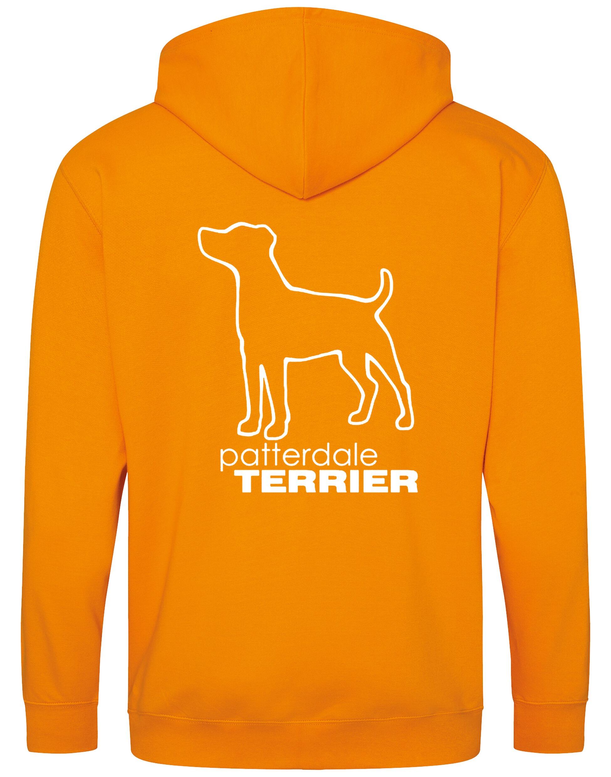 Patterdale Terrier Zipped Hoodie – high-quality, heavy-blend hoodie with an exclusive breed design, featuring a fleece-lined interior, front pockets, a full-zip closure, and a cozy double-fabric hood for ultimate comfort.