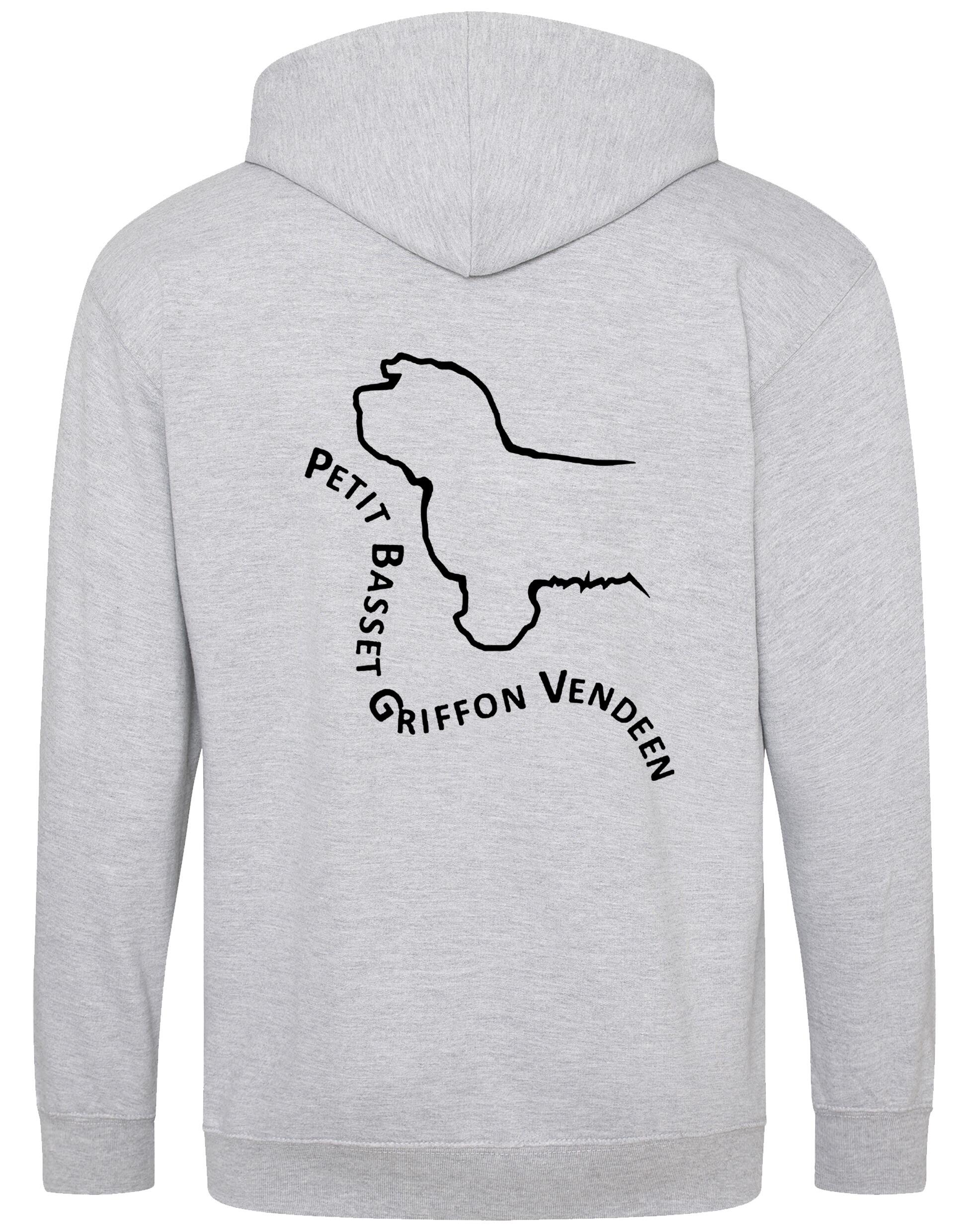 Petit Basset Griffon Vendéen Zipped Hoodie – fleece-lined full-zip hoodie with exclusive breed artwork, cozy hood, and spacious front pockets.