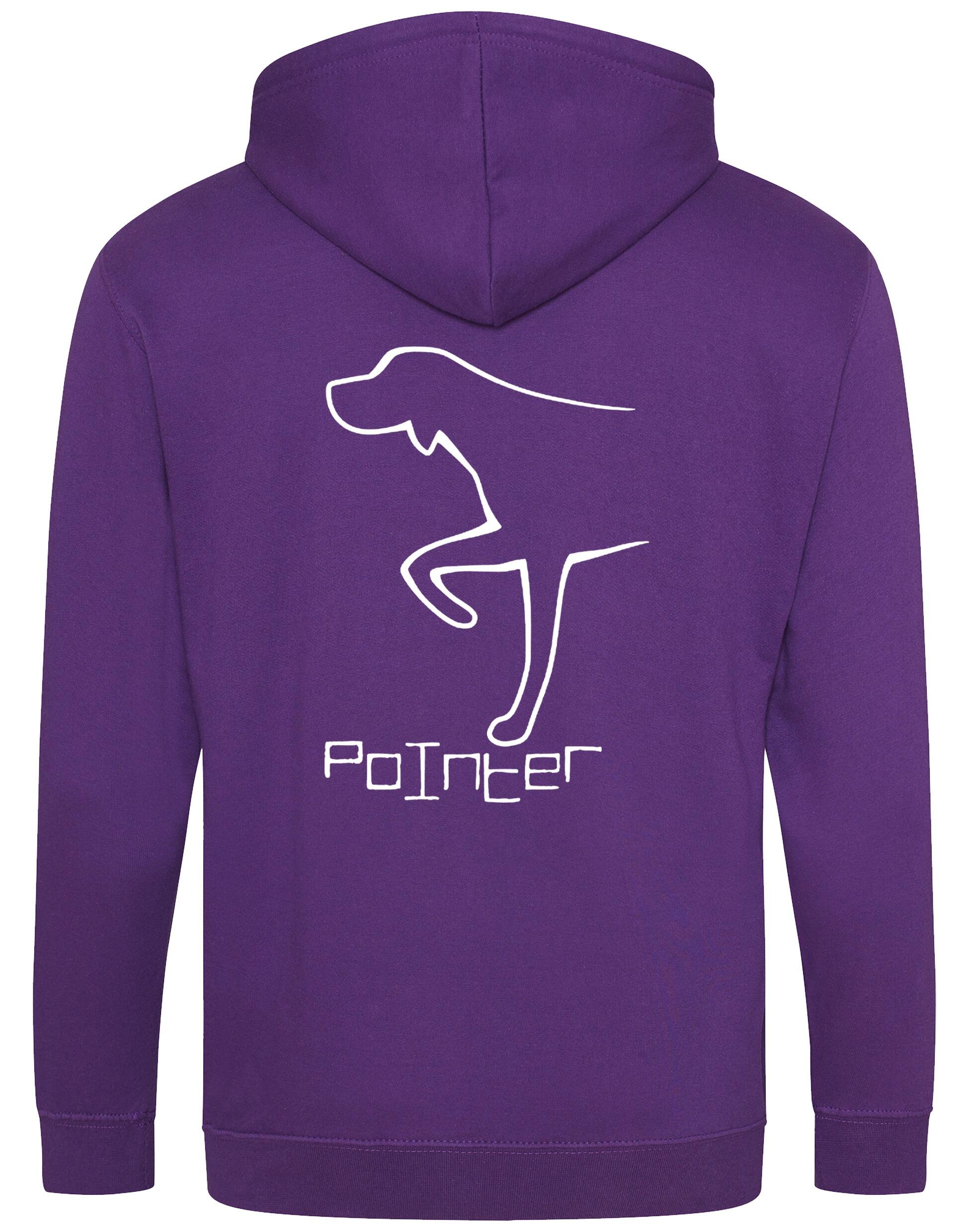 Pointer Zipped Hoodie – breathable, heavy-blend hoodie with full-zip closure, front pockets, double-fabric hood, and exclusive Pointer artwork, perfect for breed lovers and outdoor enthusiasts.