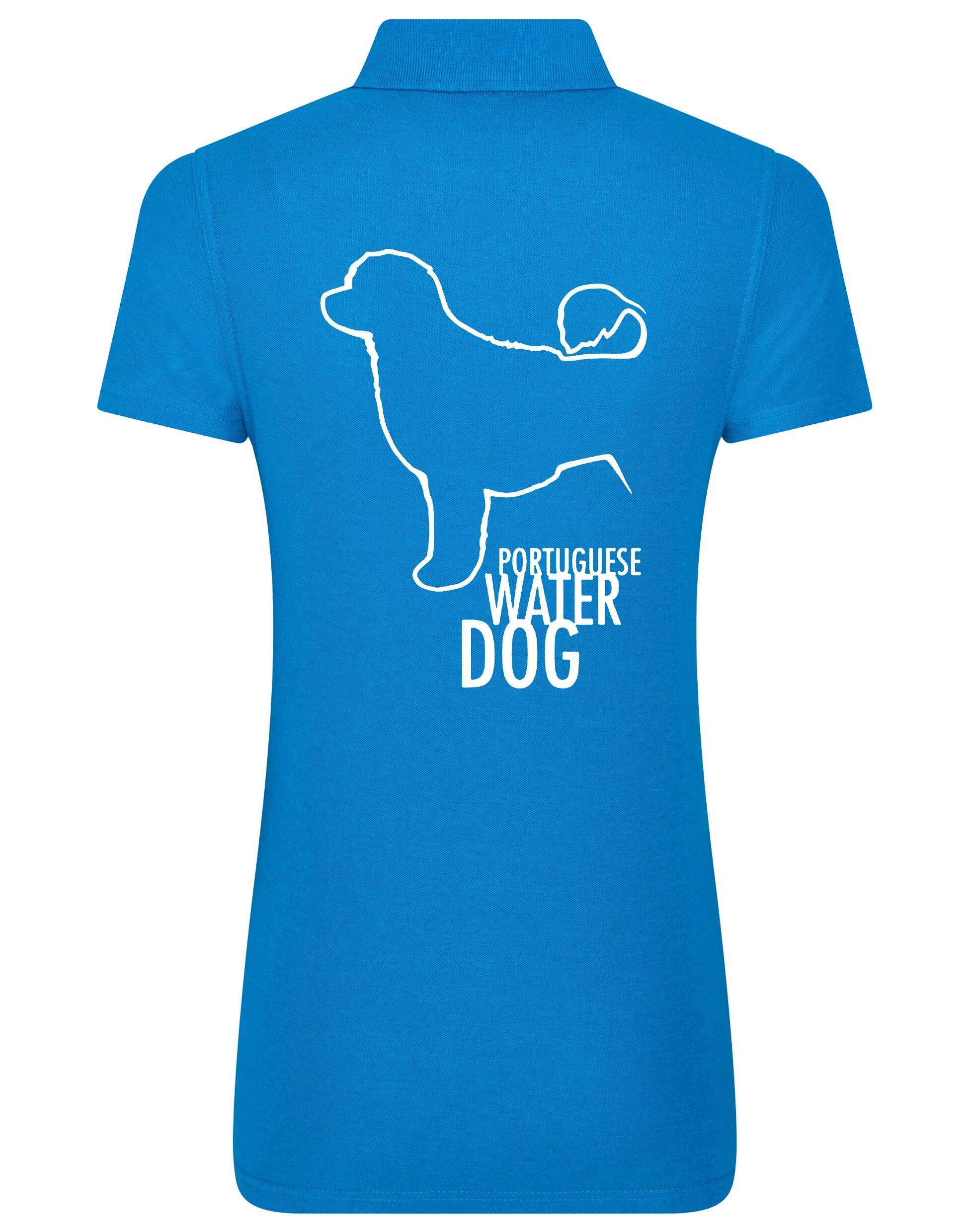 Women's Portuguese Water Dog Cotton Polo featuring exclusive breed artwork on the back, crafted from premium breathable cotton with a flattering feminine fit for timeless elegance and comfort.