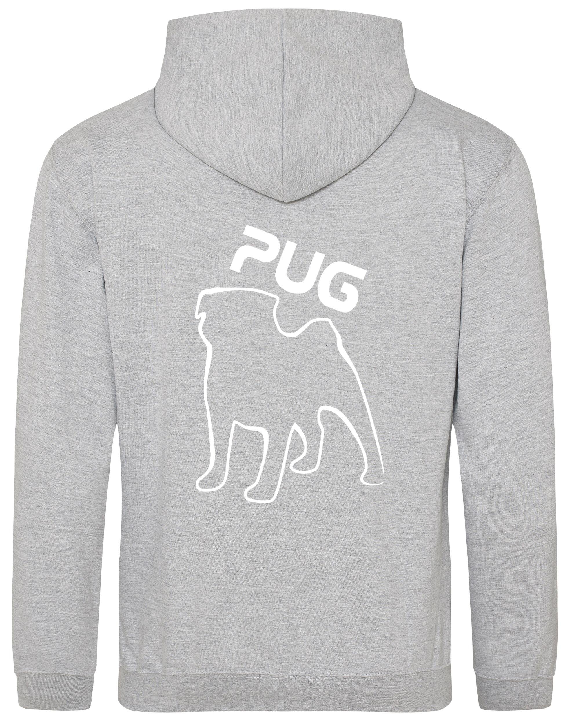 Unisex Pug (Outline) Design Pullover Hoodie featuring exclusive outline artwork, premium heavy-blend fabric with a brushed fleece interior, ribbed cuffs, a double-fabric hood, and a spacious kangaroo pocket for stylish comfort.