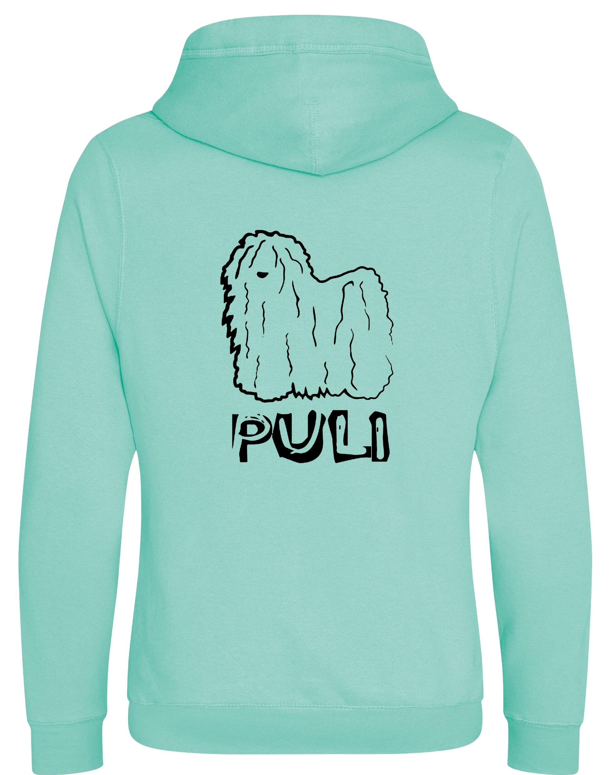 Unisex Hungarian Puli Crossneck Pullover Hoodie featuring exclusive breed artwork, crafted from premium heavy-blend fabric with a cozy brushed fleece interior, a spacious kangaroo pocket, and a modern crossneck design for stylish, comfortable outdoor wear.
