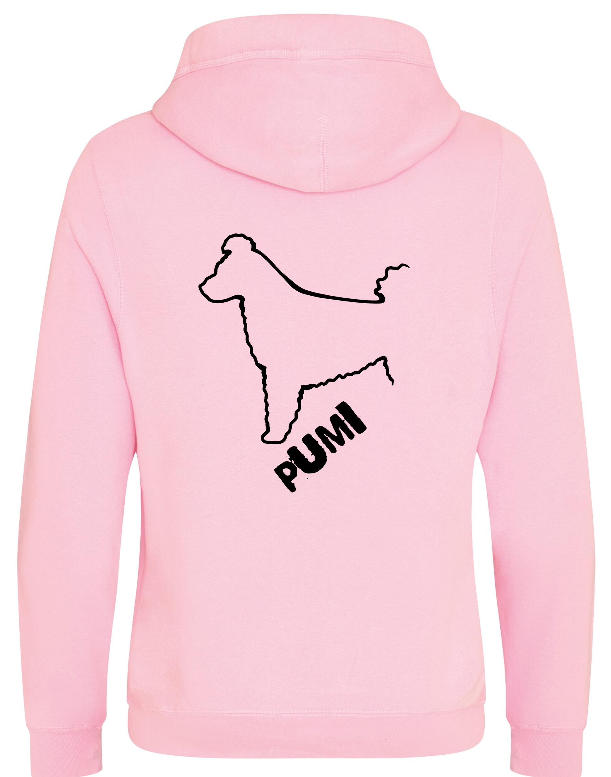 Unisex Hungarian Pumi Crossneck Pullover Hoodie featuring exclusive breed artwork, crafted from premium heavy-blend fabric with a cozy brushed fleece interior, a spacious kangaroo pocket, and a modern crossneck design for stylish, comfortable outdoor wear.