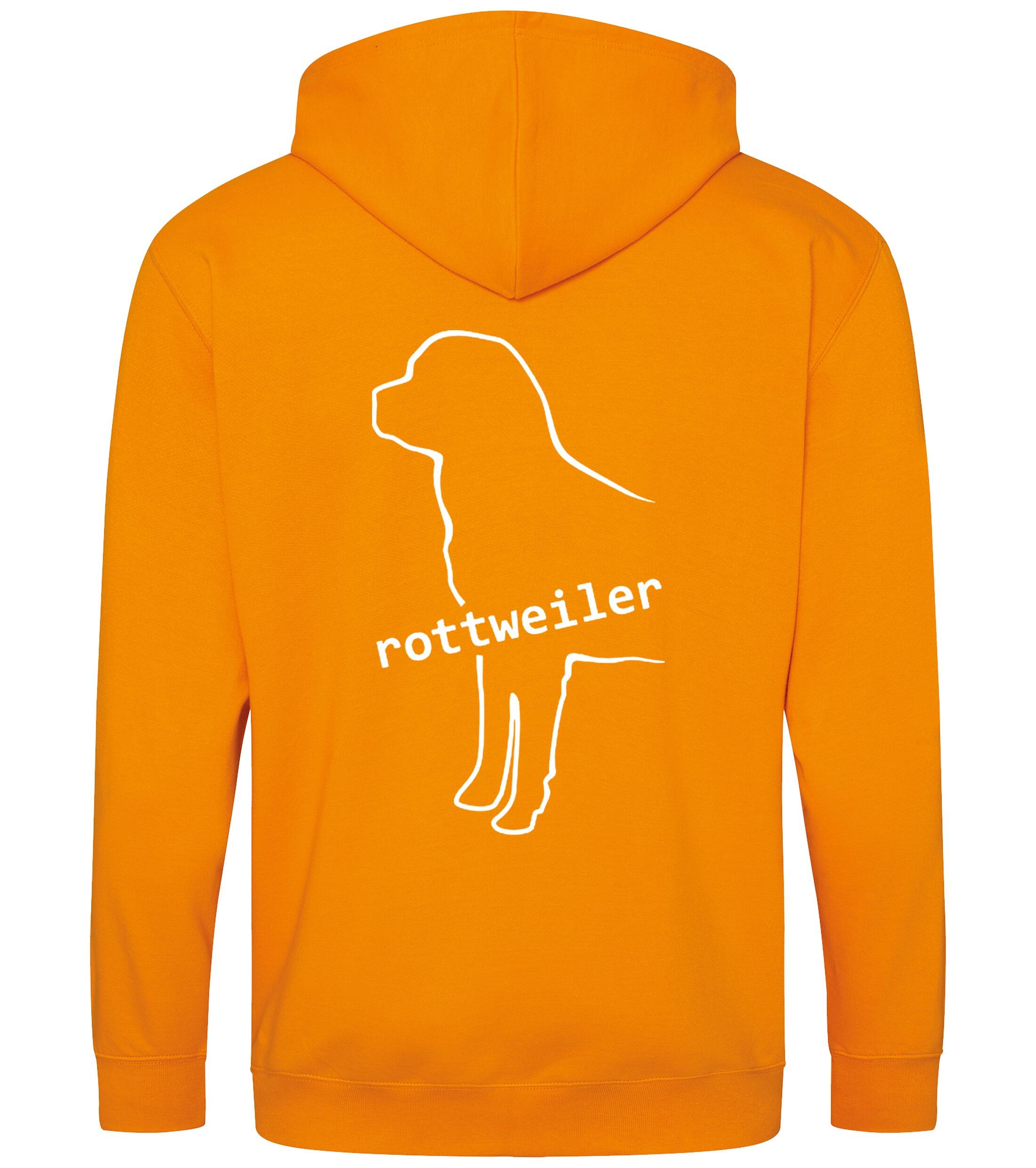 Rottweiler Zipped Hoodie featuring exclusive breed artwork, soft fleece interior, heavy-blend fabric, full-zip closure, double-fabric hood, spacious front pockets, and personalization options for breed enthusiasts.