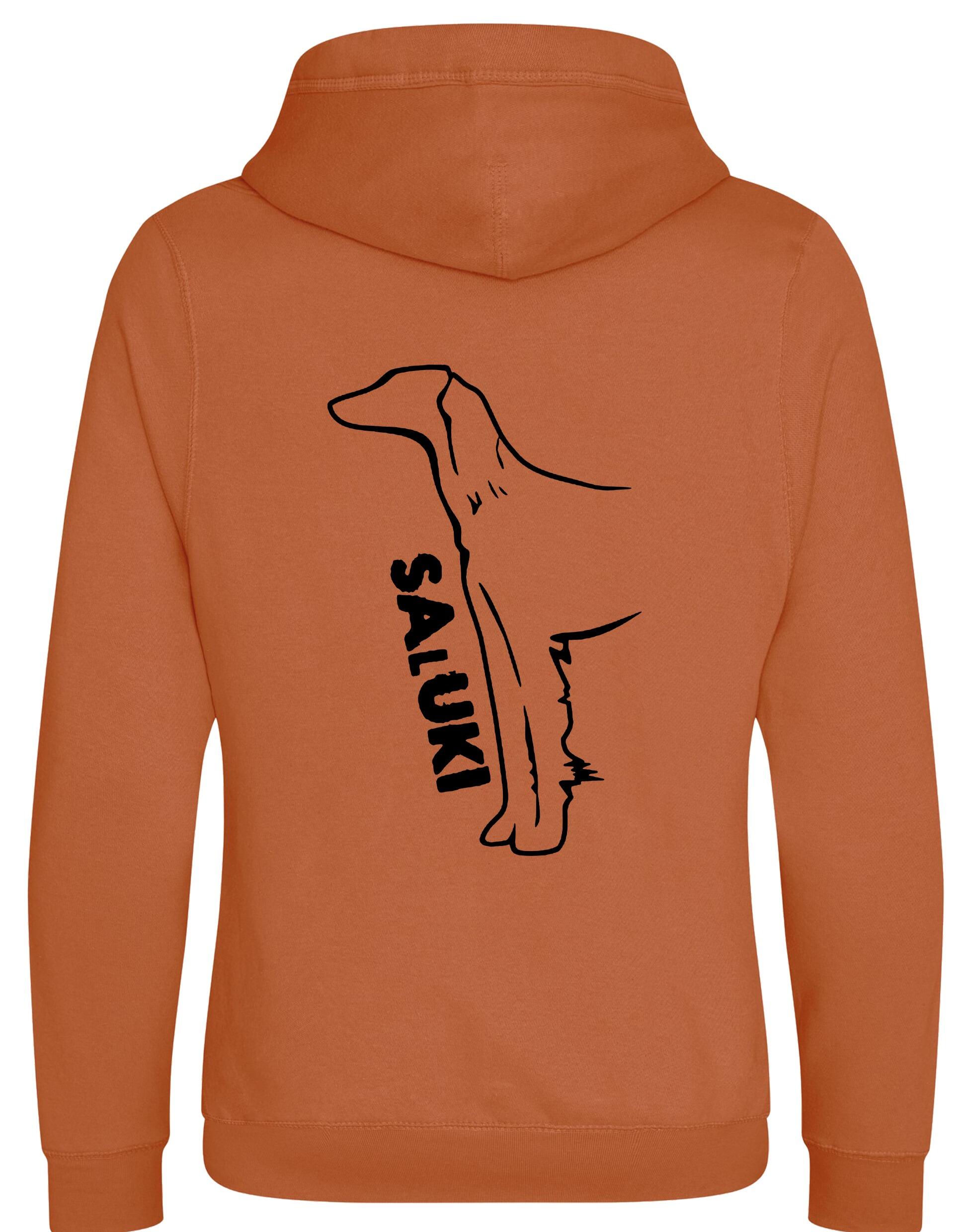 Saluki Crossneck Pullover Hoodie featuring exclusive breed artwork, soft fleece interior, heavy-blend fabric, modern crossneck design, kangaroo pocket, ribbed cuffs and hem, and relaxed unisex fit for breed enthusiasts.
