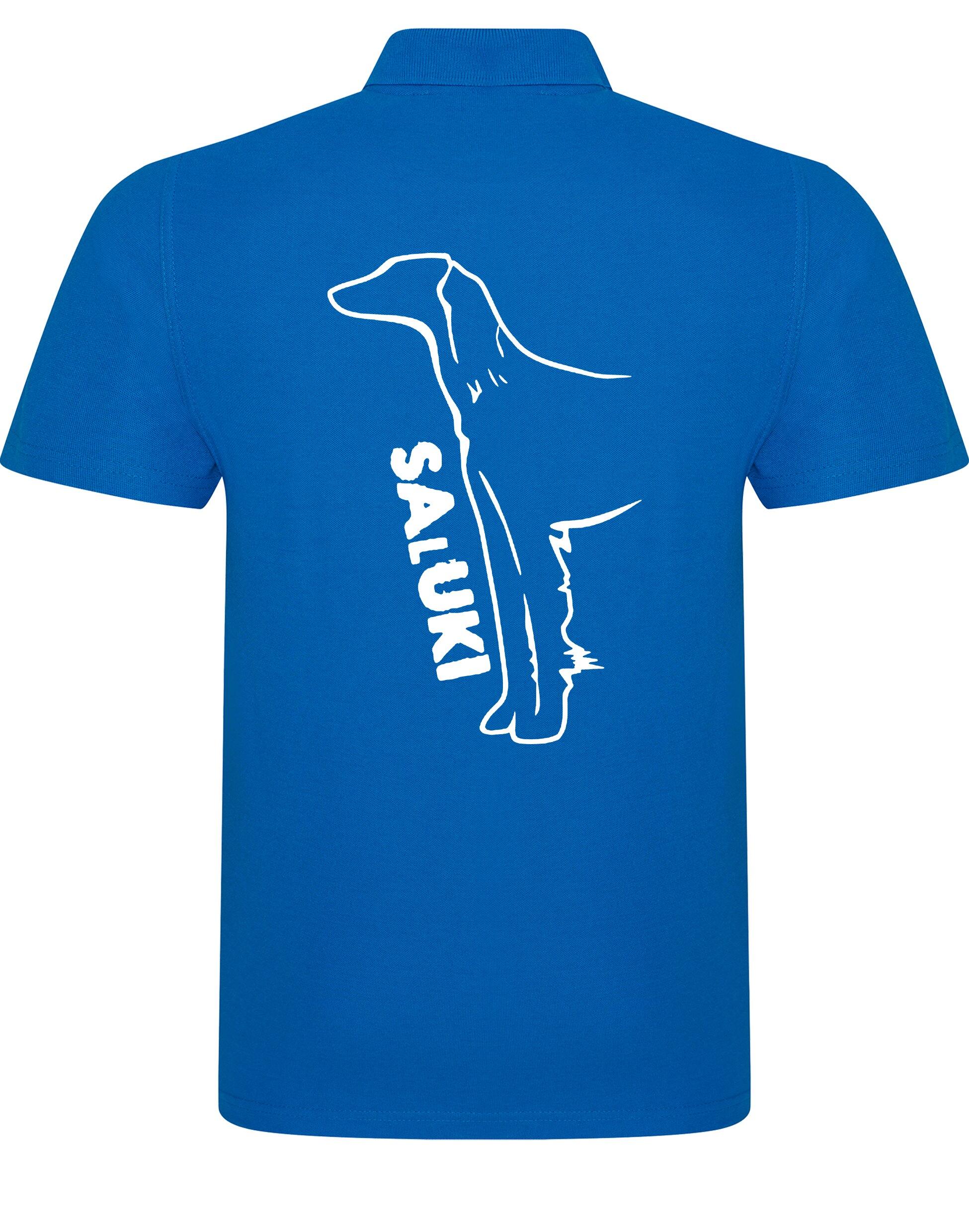 Saluki Unisex Cotton Polo featuring exclusive breed artwork, soft breathable cotton fabric, relaxed unisex fit, and classic polo collar for comfort, versatility, and breed pride.