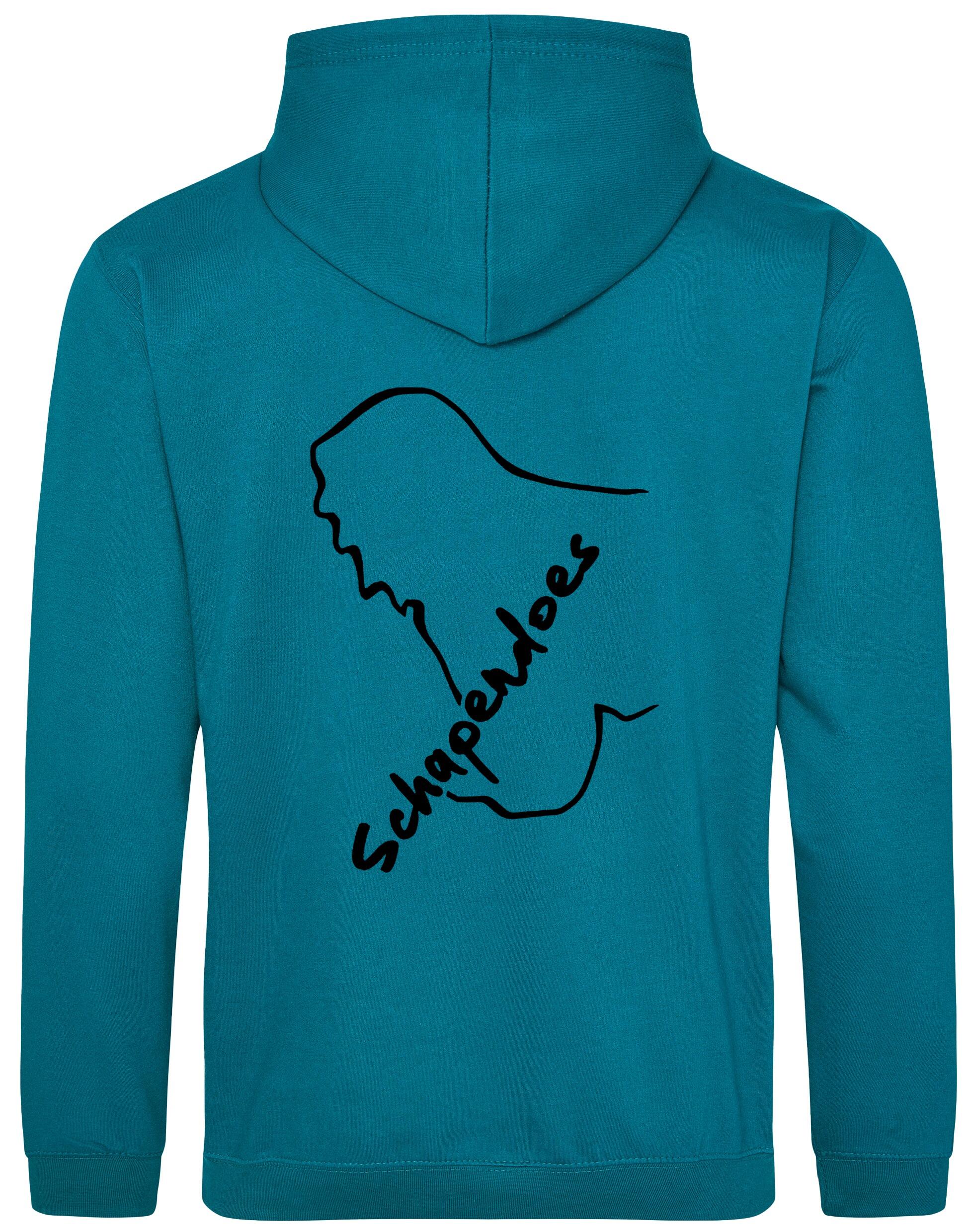 Schapendoes Pullover Hoodie featuring exclusive breed artwork, cozy brushed fleece interior, kangaroo pocket, double-fabric hood, and personalization options for stylish comfort and breed pride.