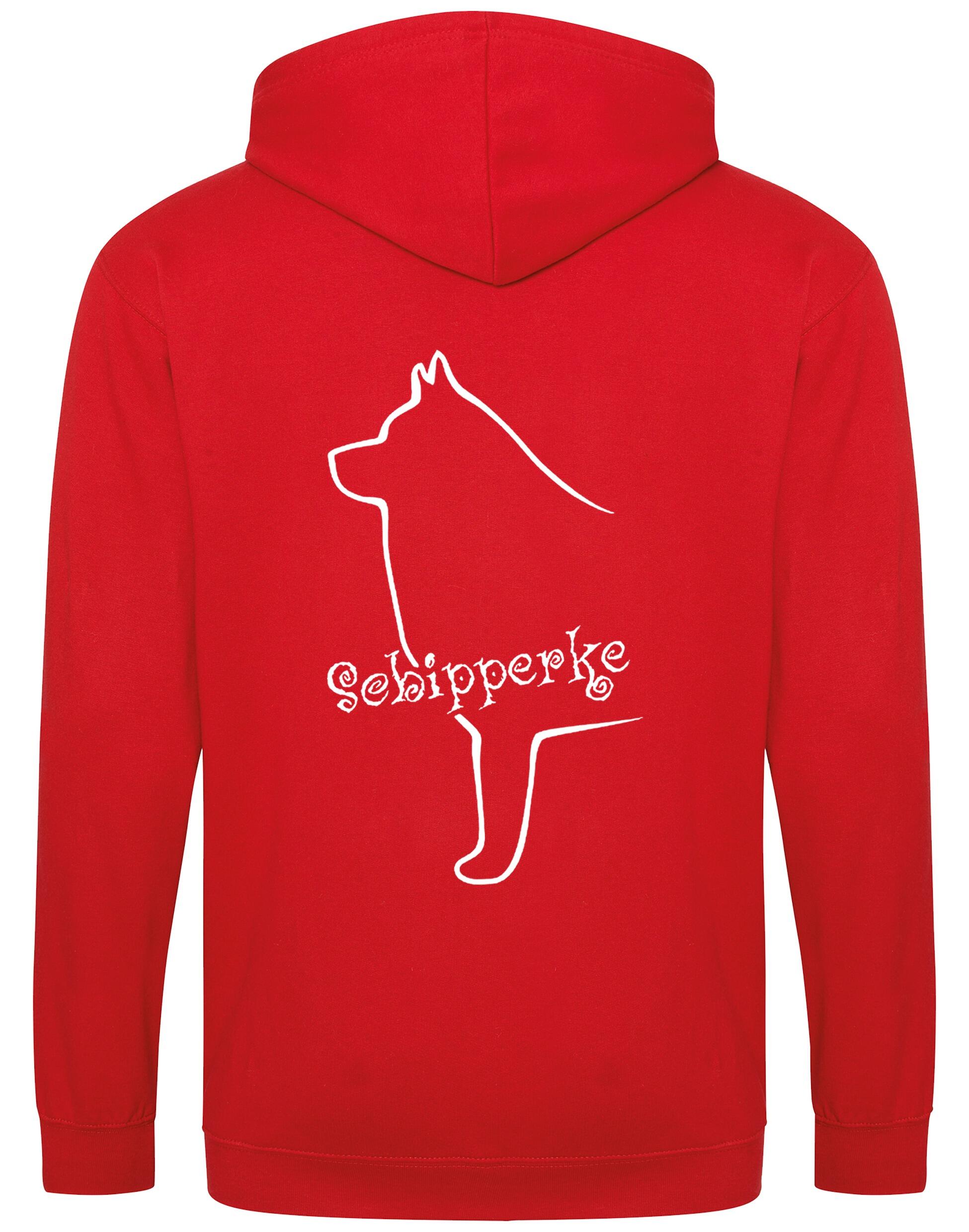Zipped hoodie featuring exclusive Schipperke design, showcasing detailed breed artwork on the back, with a cozy double-fabric hood and spacious front pockets.