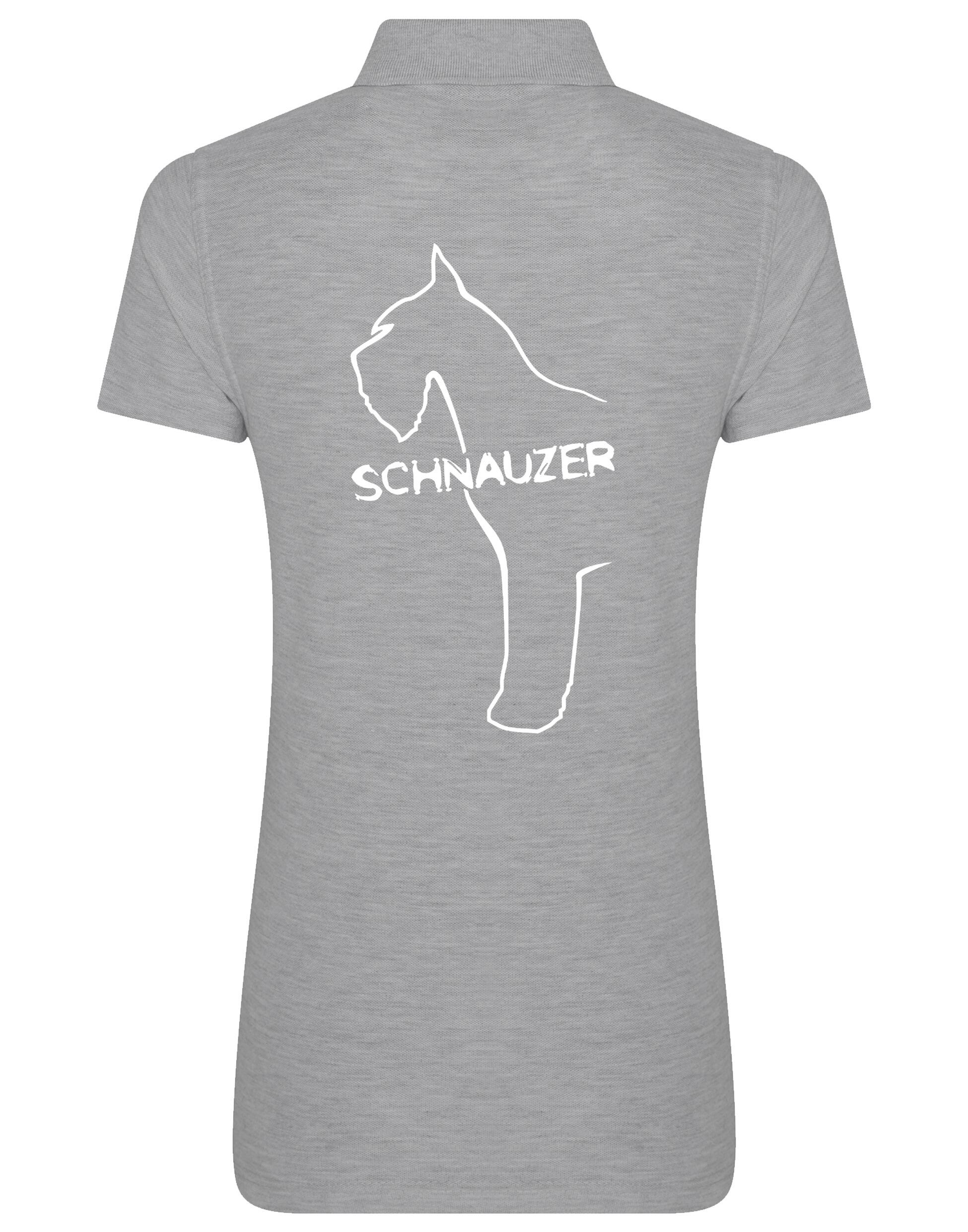 Schnauzer Women’s Cotton Polo featuring exclusive breed design on the back, breathable fabric, and flattering feminine fit. Perfect for Schnauzer lovers.
