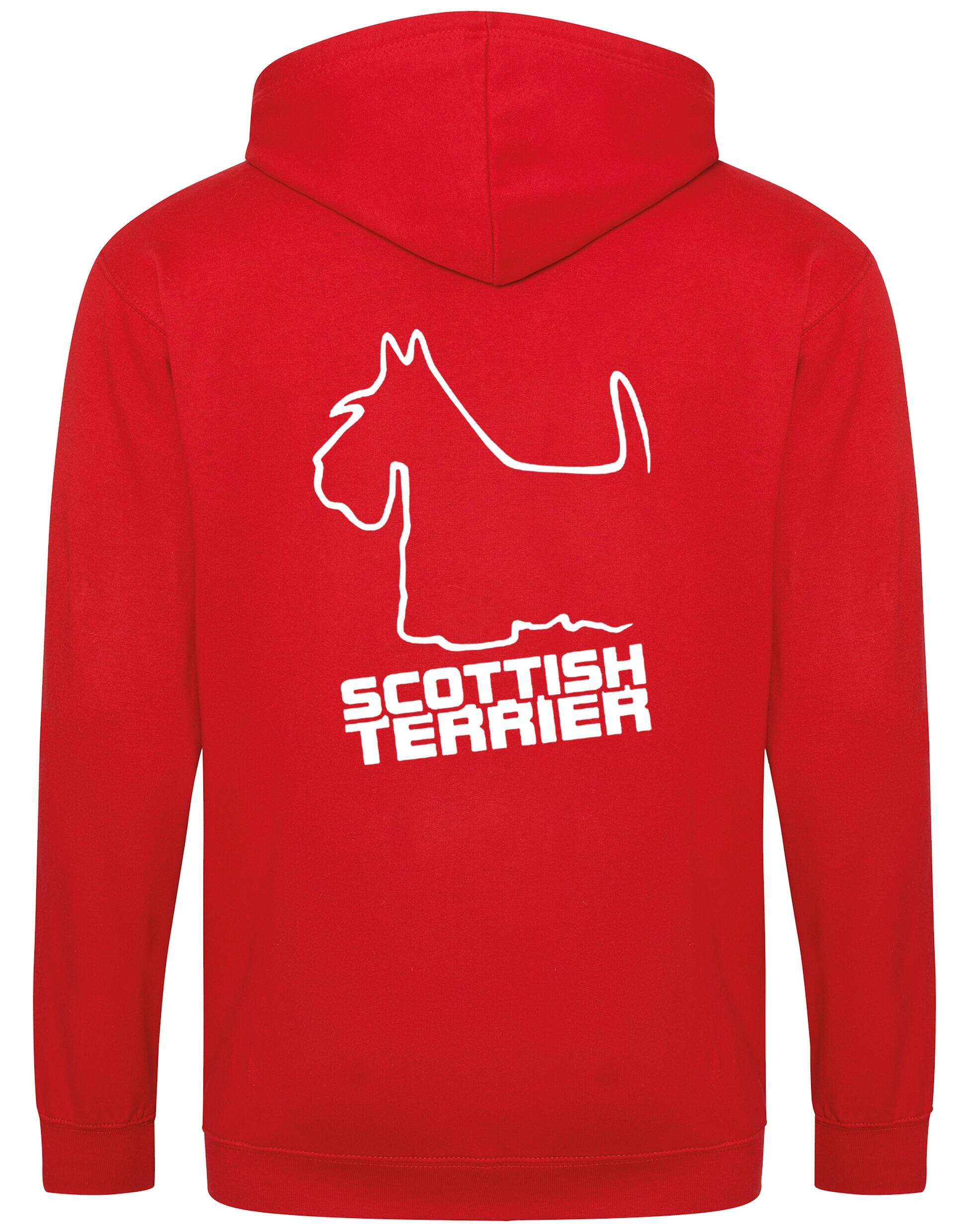 Scottish Terrier Zipped Hoodie with exclusive breed artwork, full-zip design, fleece lining, and customizable options.