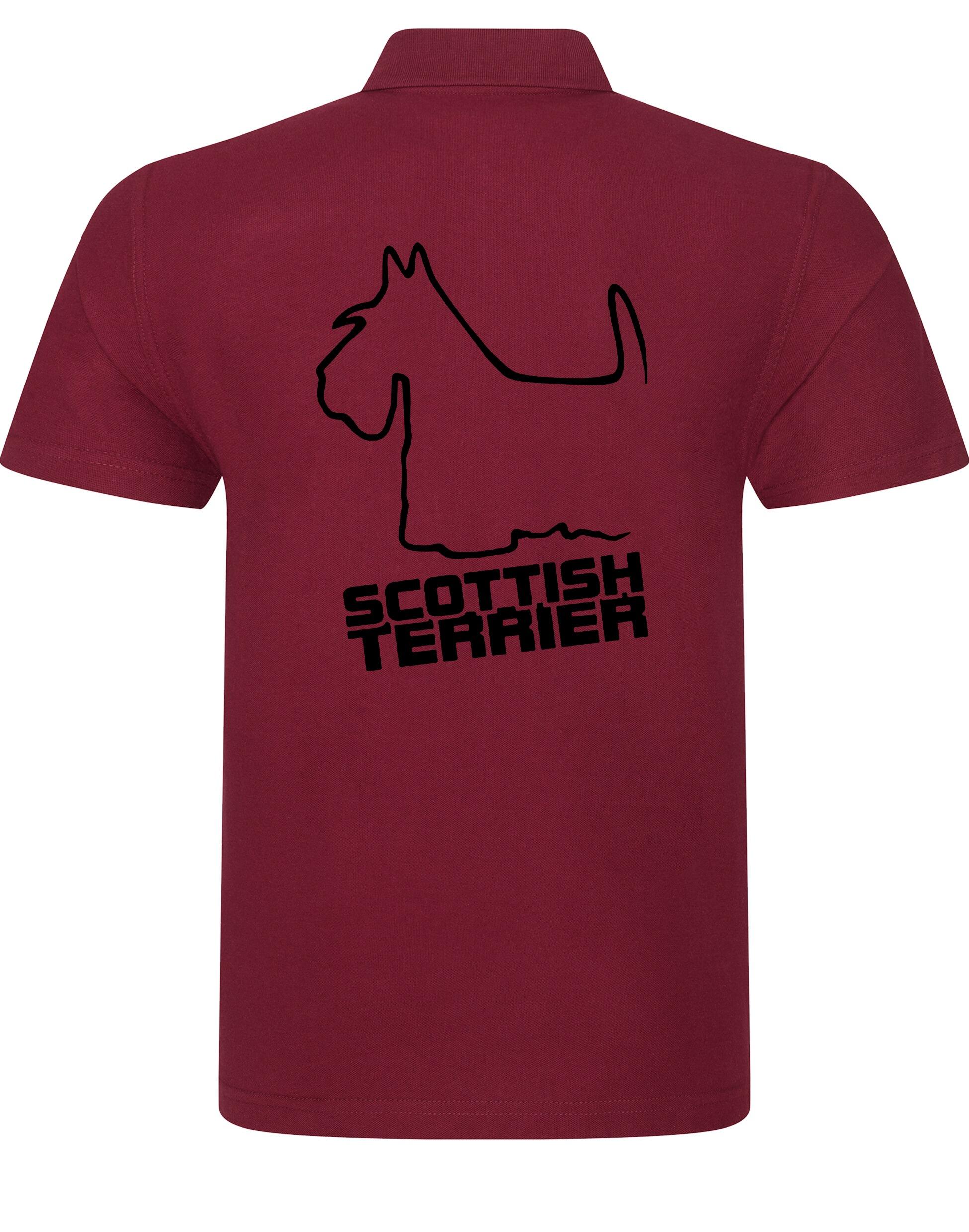 Scottish Terrier Unisex Cotton Polo featuring exclusive breed artwork, breathable premium cotton fabric, and relaxed fit suitable for all body types.
