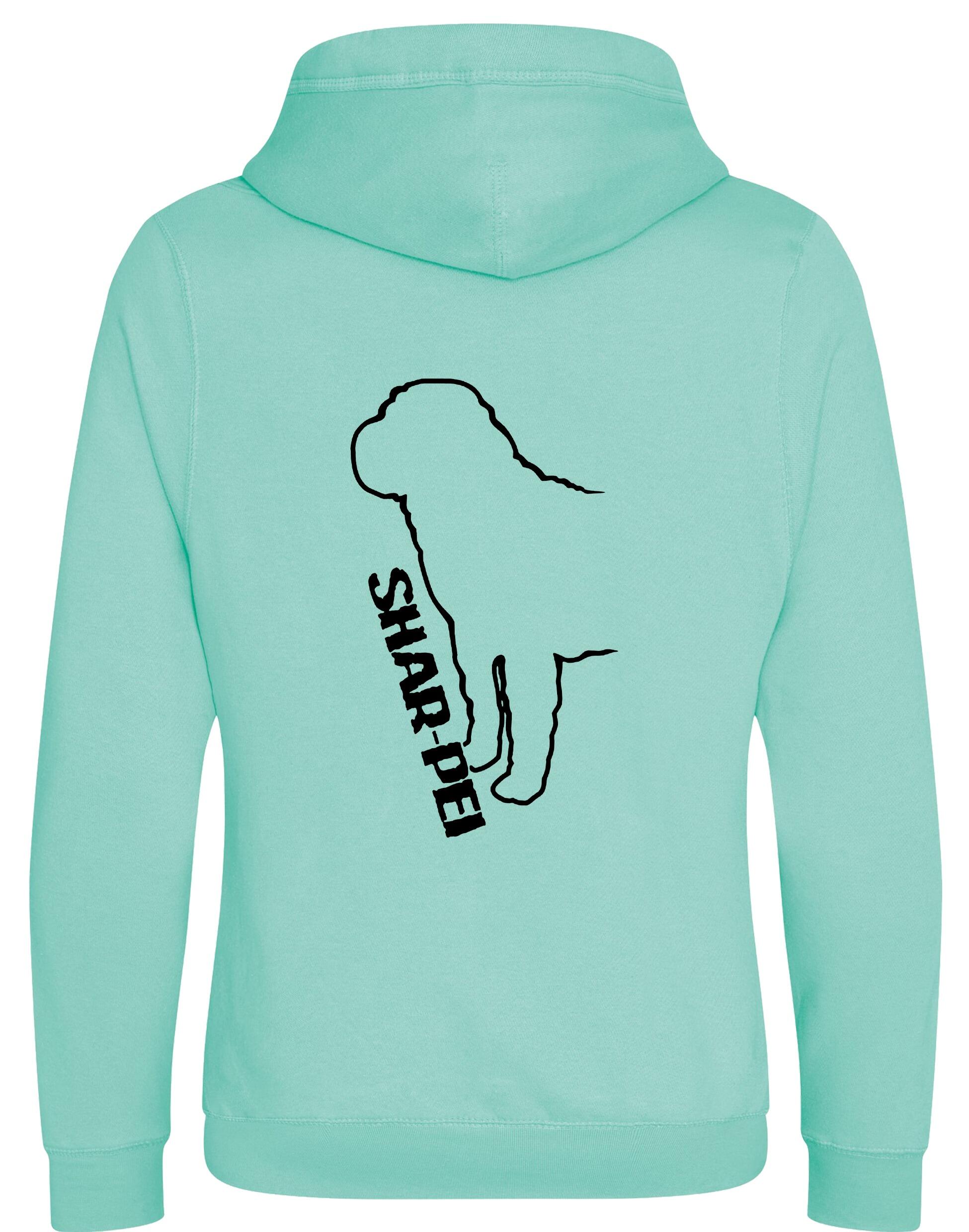 Unisex Crossneck Pullover Hoodie featuring exclusive Shar Pei breed artwork, modern crossneck design, and kangaroo pocket.