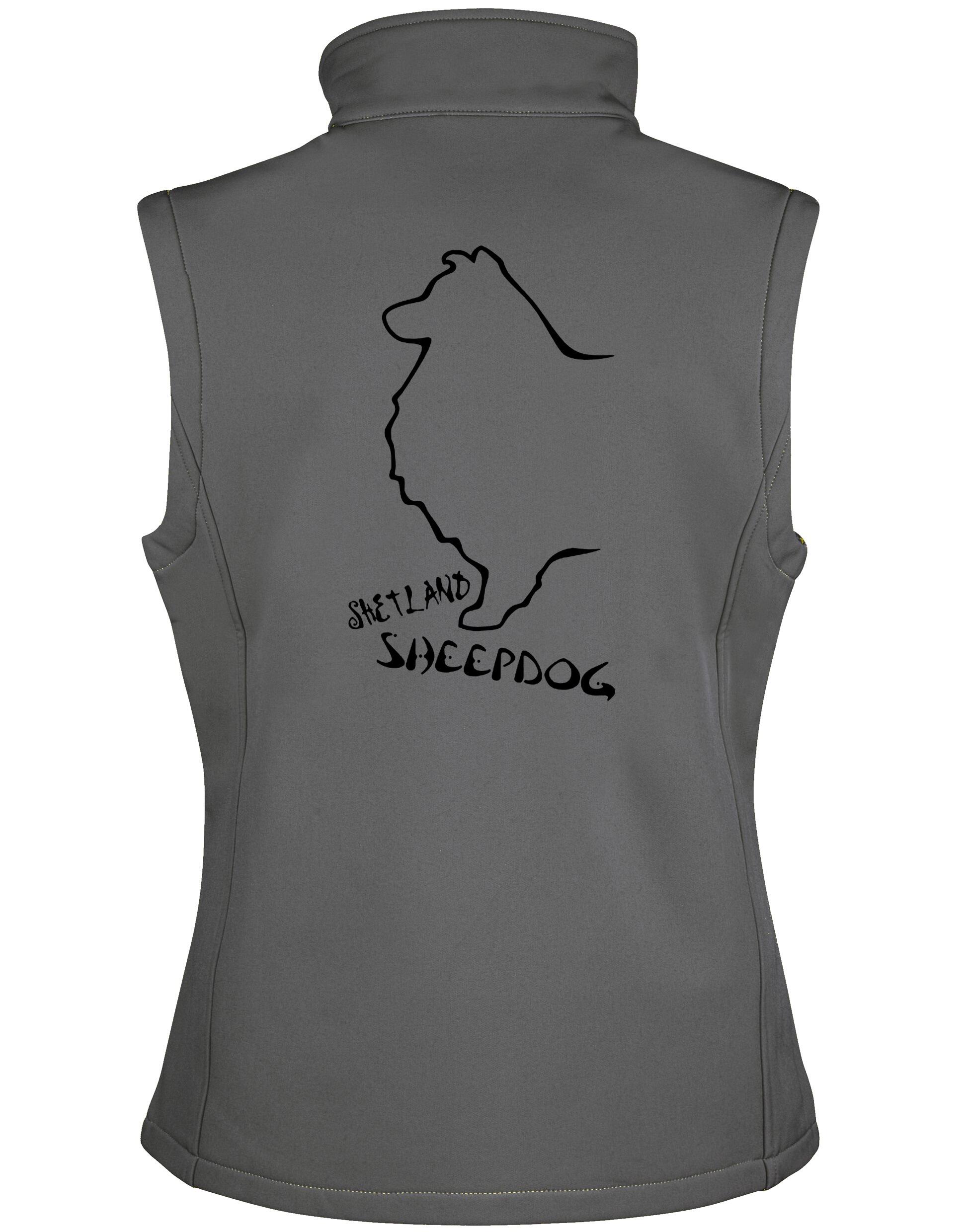 Unisex Softshell Gilet featuring exclusive Shetland Sheepdog graphic design.