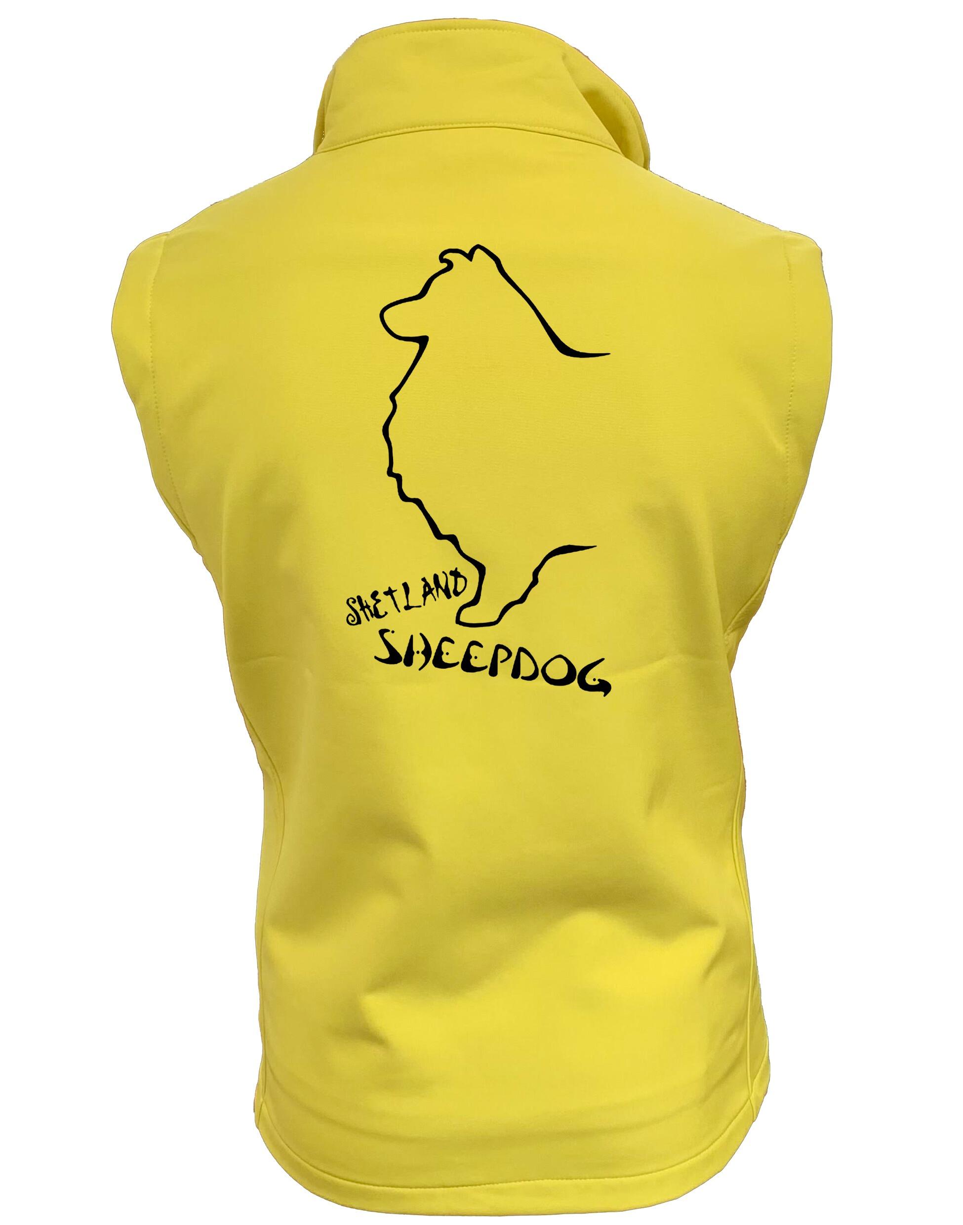 Unisex Softshell Gilet featuring exclusive Shetland Sheepdog graphic design.