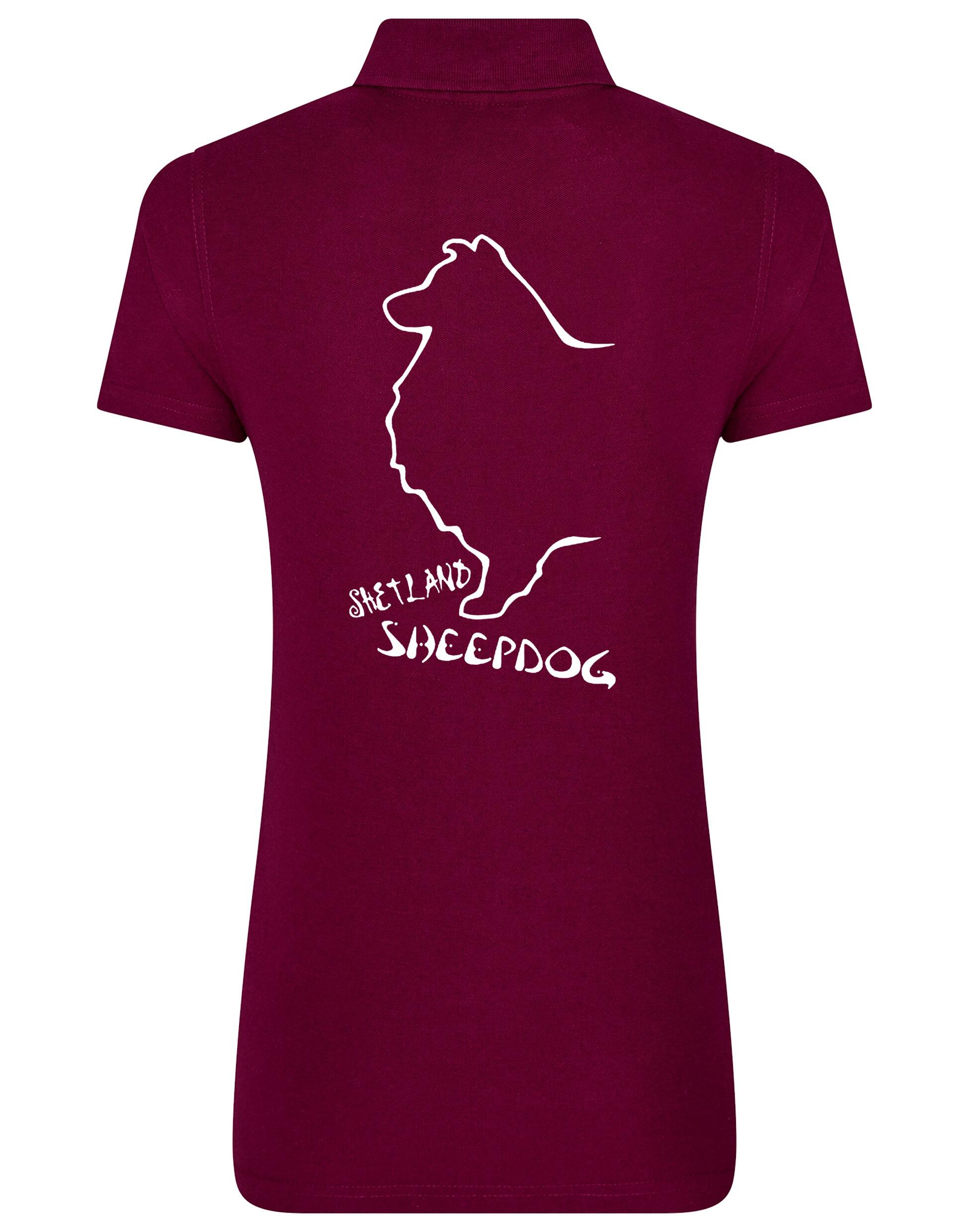 Women’s Cotton Polo featuring exclusive Shetland Sheepdog artwork on the back