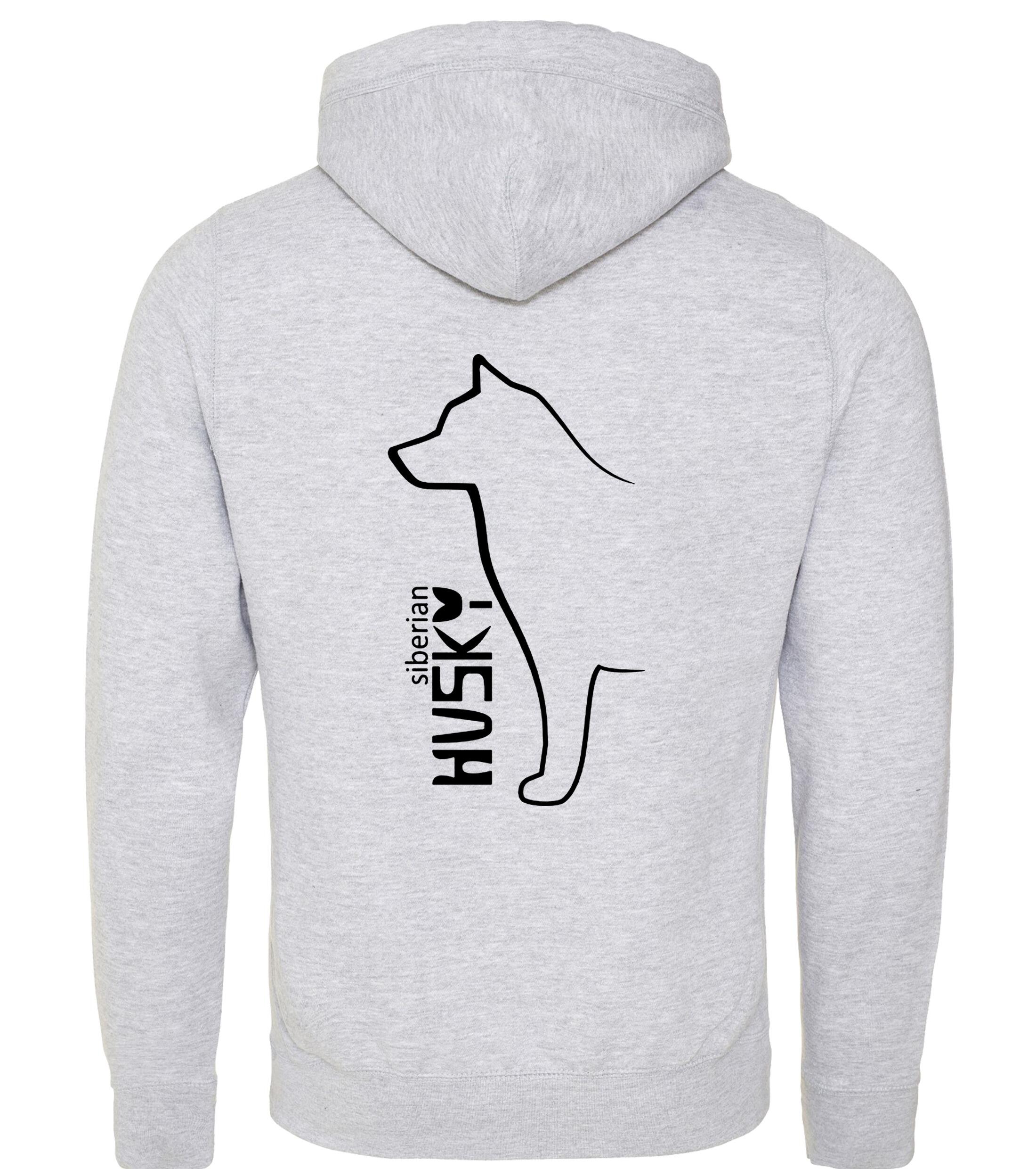 Unisex crossneck pullover hoodie featuring detailed Siberian Husky artwork on the back, made from heavy-blend fleece with a kangaroo pocket and ribbed cuffs—ideal for Husky enthusiasts seeking warmth and style.