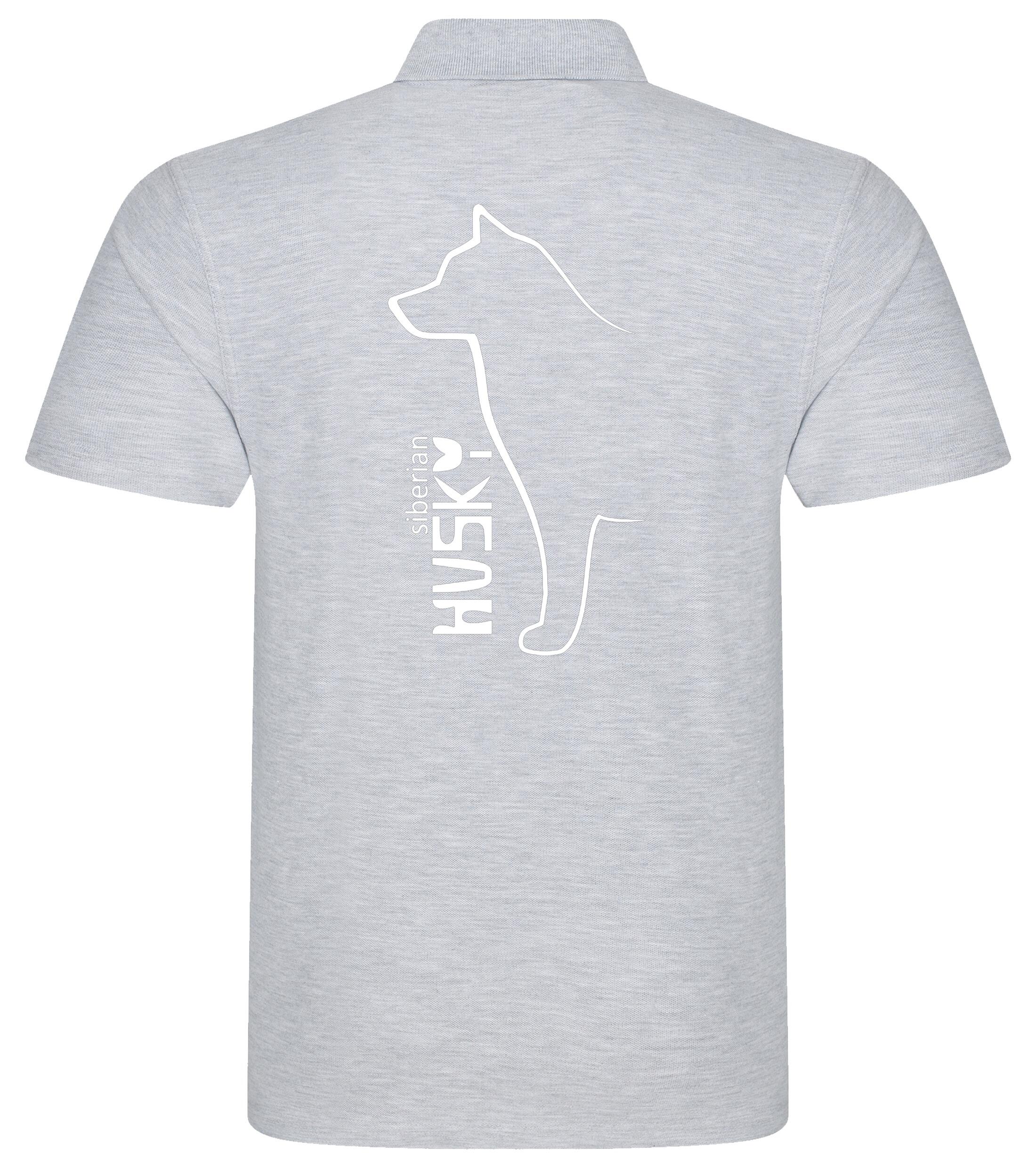 Unisex cotton polo shirt with exclusive Siberian Husky artwork on the back, designed in breathable fabric for all-day comfort—perfect for breed lovers, dog events, or casual wear.