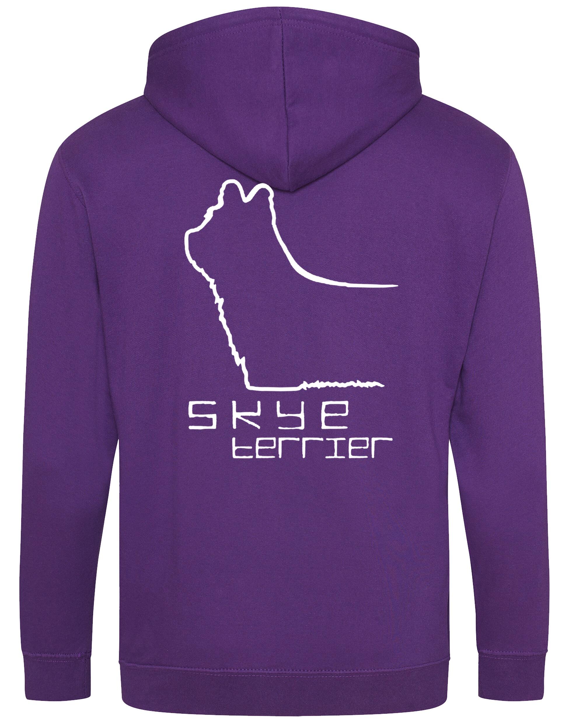 Unisex zipped hoodie with exclusive Skye Terrier design on the back and paw prints on the front, complete with double-fabric hood and front pockets. A warm, stylish piece for Skye Terrier lovers, perfect for dog shows, outdoor walks, or everyday comfort.